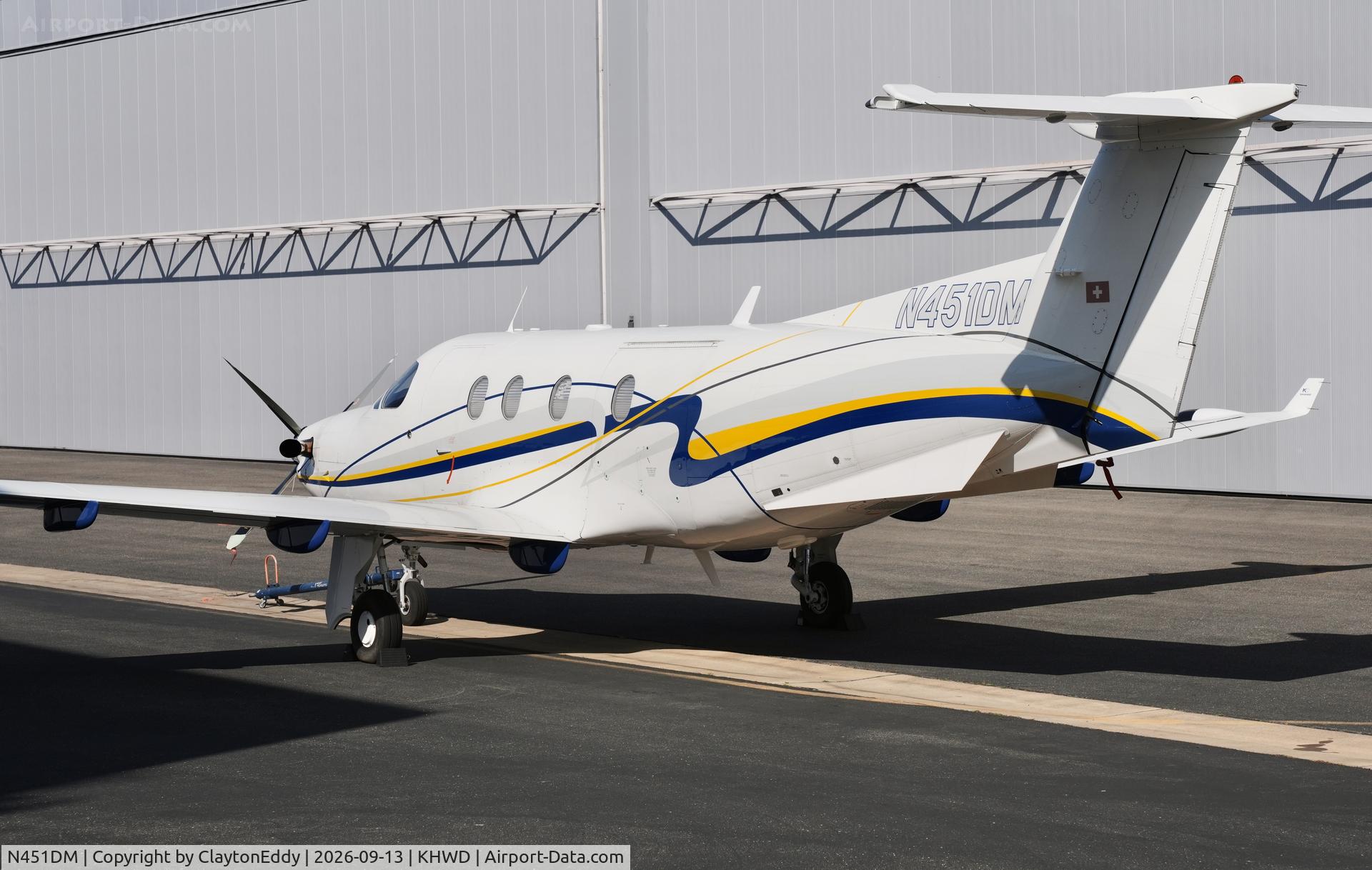 Aircraft N451DM, 2000 Pilatus PC-12/45, c/n 350, Hayward airport in California 2026., at KHWD, photo by ClaytonEddy