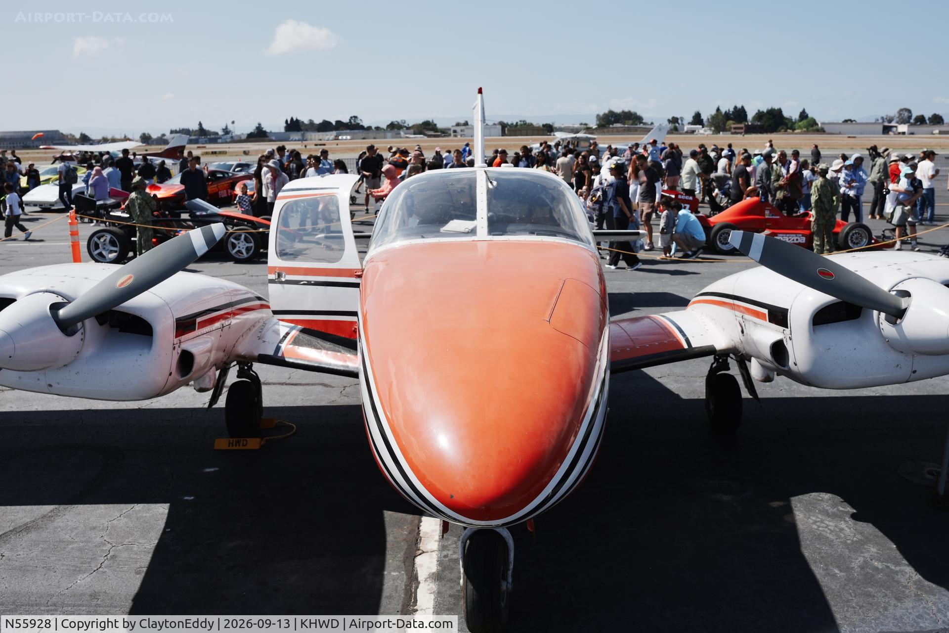 Aircraft N55928, 1973 Piper PA-34-200, c/n 34-7350261, Hayward airport Open House in California 2026, at KHWD, photo by ClaytonEddy