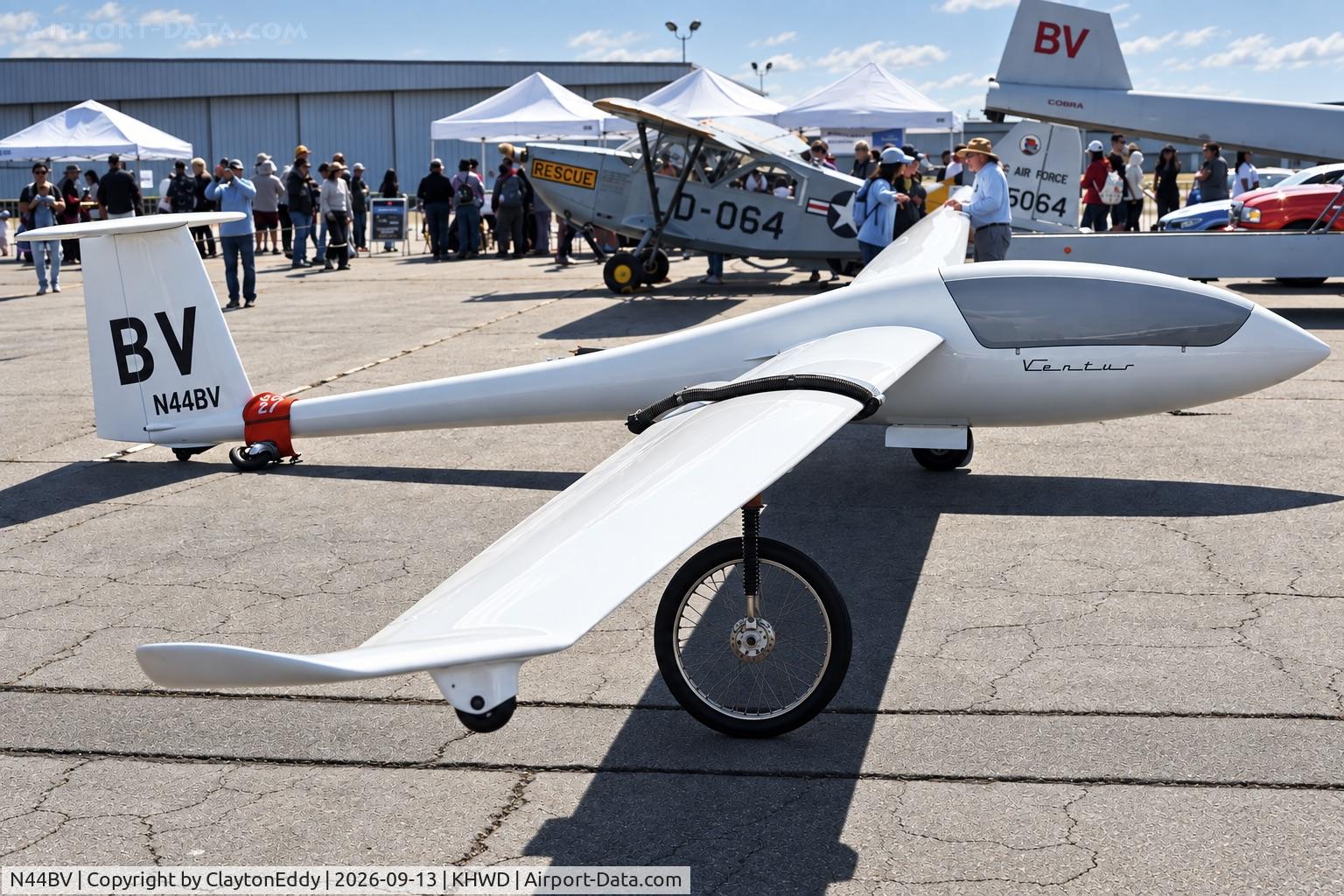 Aircraft N44BV, 1991 Schempp-Hirth VENTUS C, c/n 496, Hayward airport Open House in California 2026, at KHWD, photo by ClaytonEddy