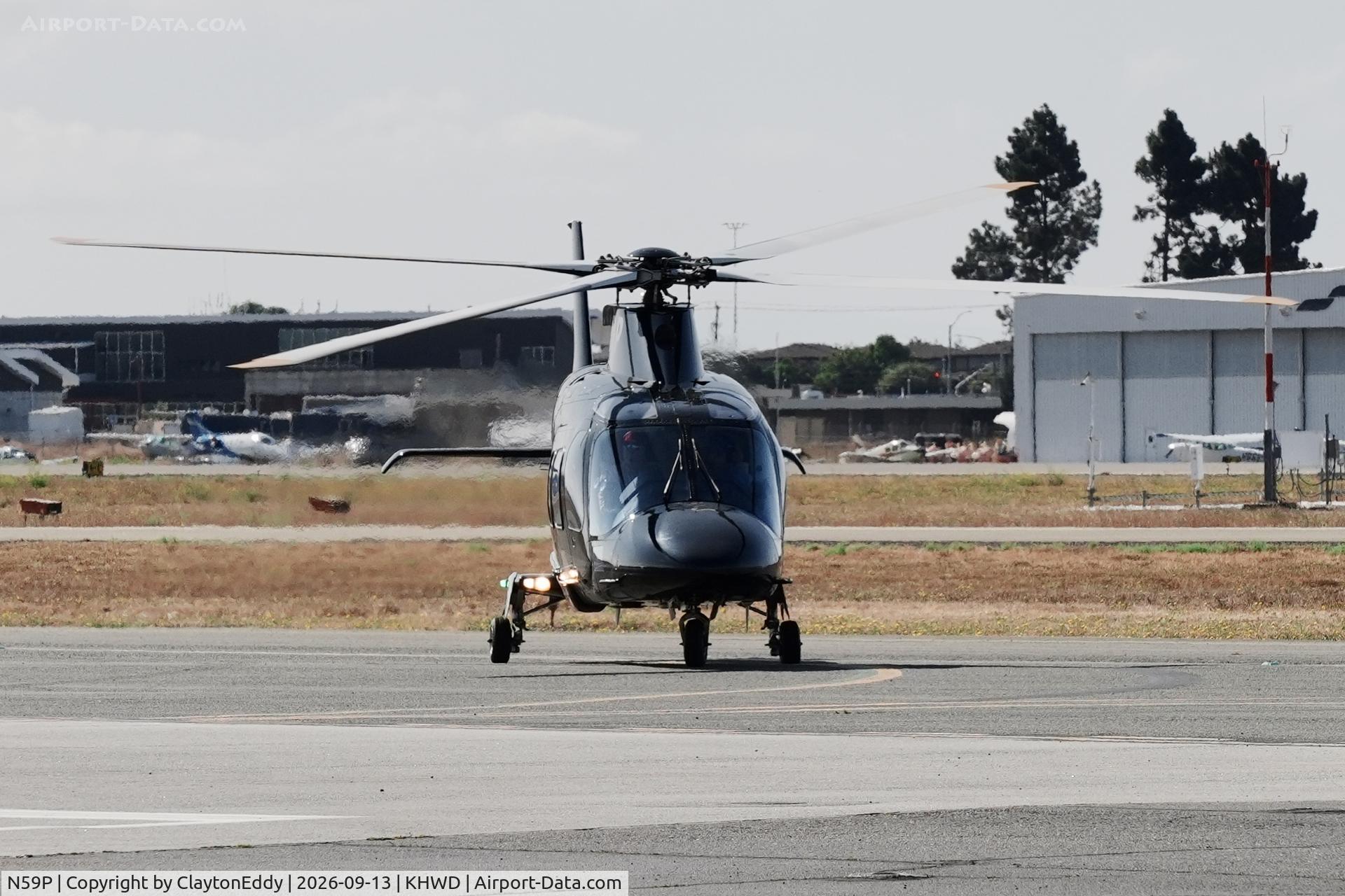 Aircraft N59P, 1981 Agusta A-109A Hirundo, c/n 7178, Hayward airport Open House in California 2026., at KHWD, photo by ClaytonEddy