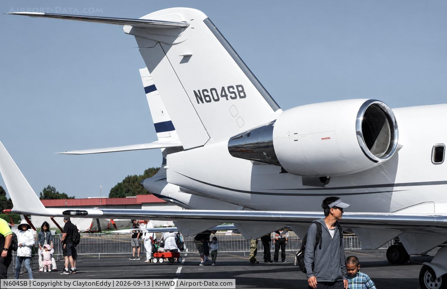 Aircraft N604SB, 2004 Bombardier Challenger 604 (CL-600-2B16), c/n 5569, Hayward airport Open House in California 2026, at KHWD, photo by ClaytonEddy