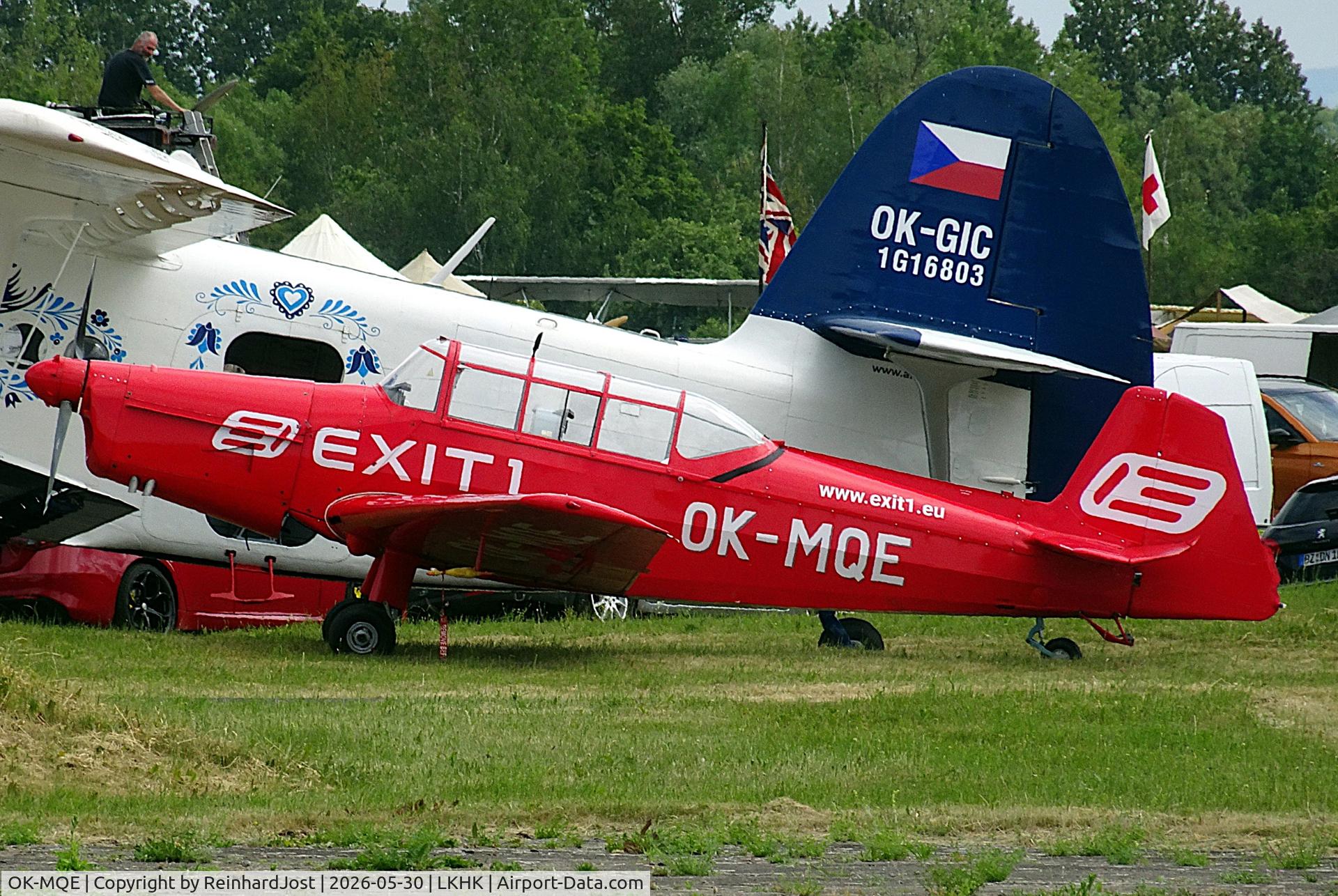 Aircraft OK-MQE, Moravan Zlin Trener Z-226MS, c/n 276, Out of the hangar during the Hradec Kralove Airshow 2026, at LKHK, photo by ReinhardJost