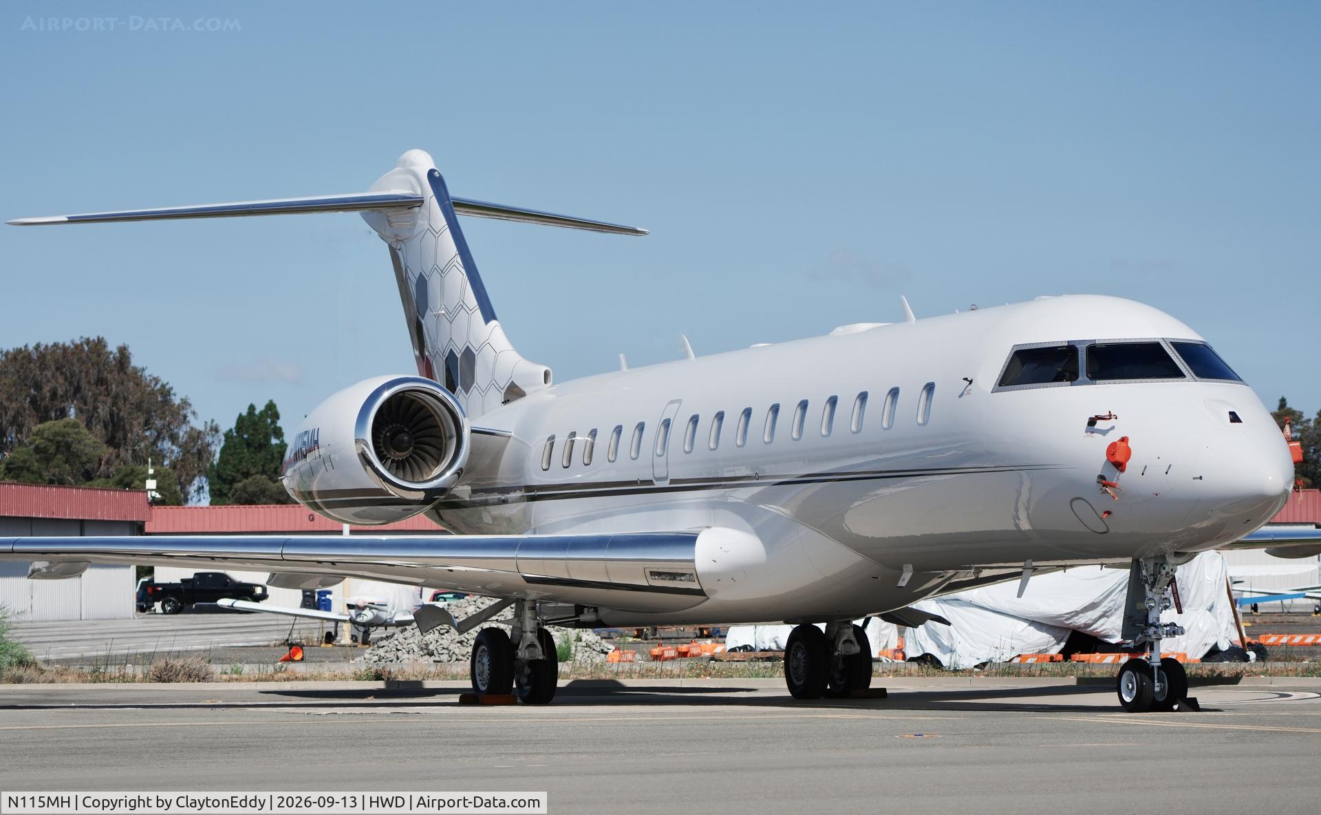 Aircraft N115MH, 2011 Bombardier BD-700-1A10 Global Express, c/n 9463, Hayward airport in California 2026., at HWD, photo by ClaytonEddy