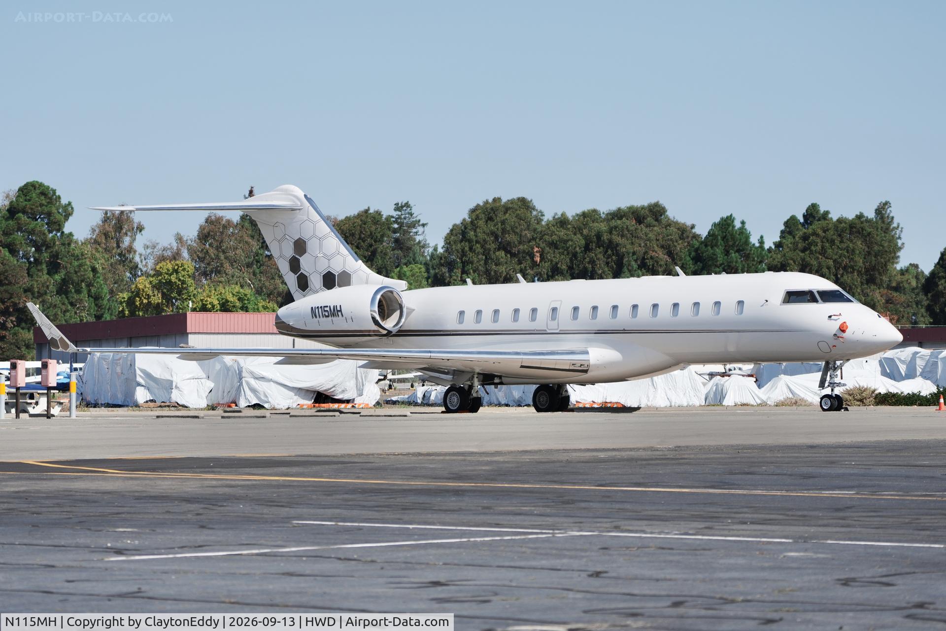 Aircraft N115MH, 2011 Bombardier BD-700-1A10 Global Express, c/n 9463, Hayward airport in California 2026., at HWD, photo by ClaytonEddy