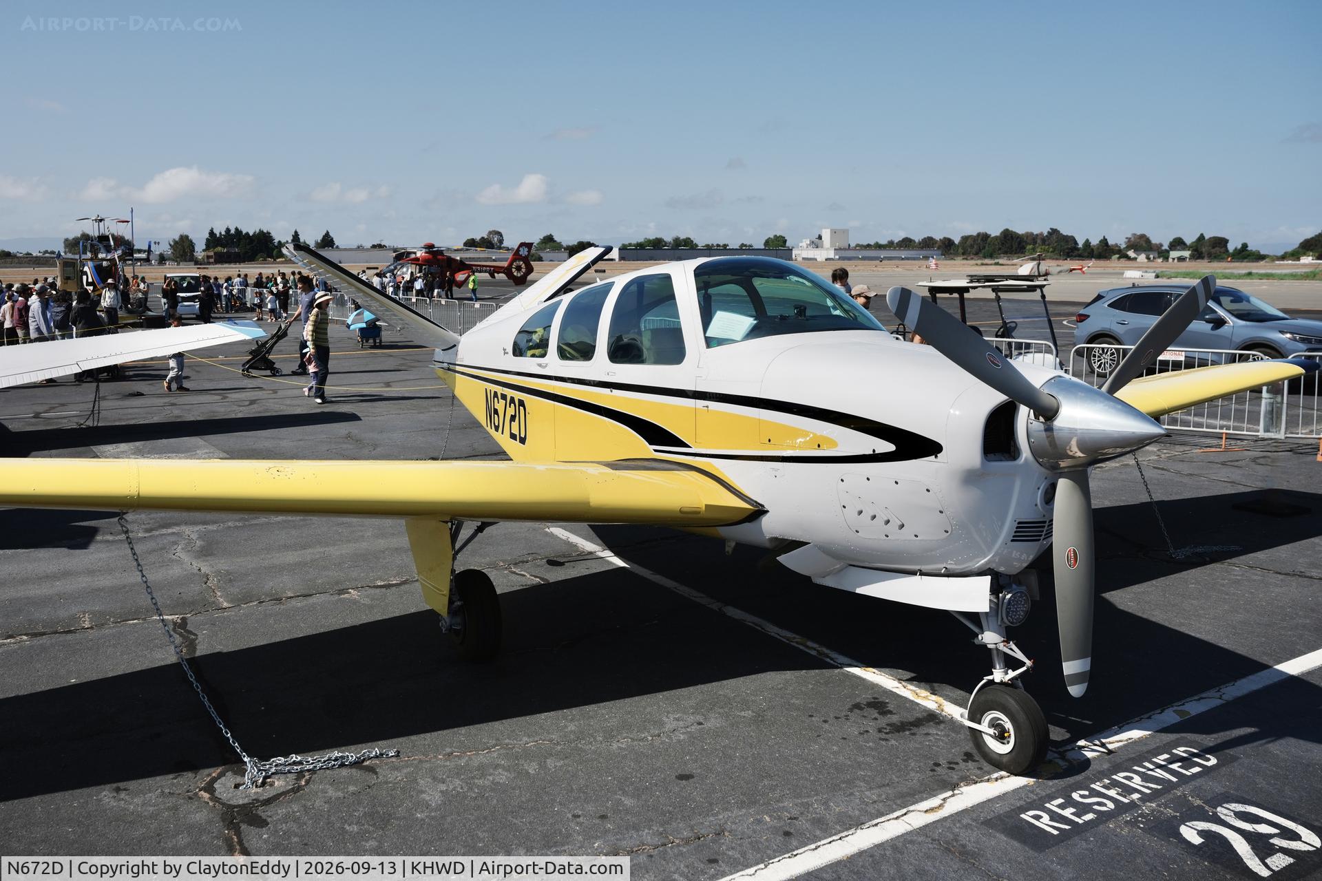 Aircraft N672D, 1963 Beech P35 Bonanza, c/n D-7204, Hayward airport Open House in California 2026., at KHWD, photo by ClaytonEddy