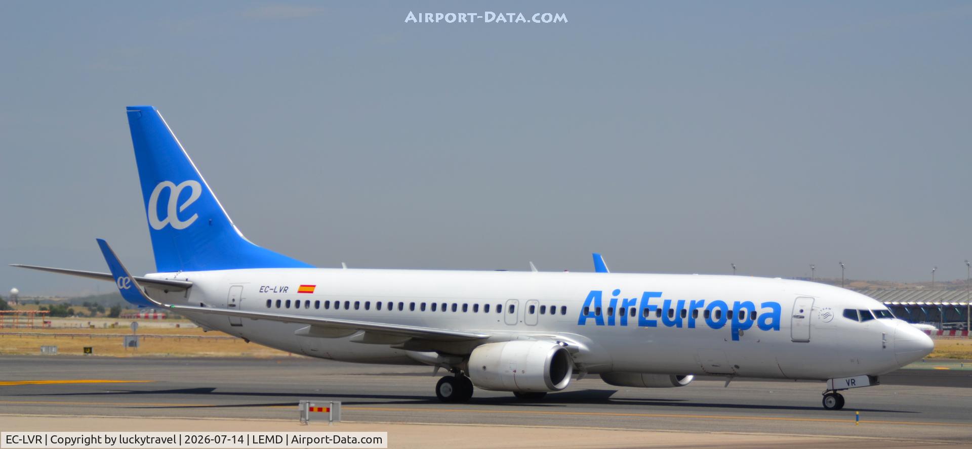 Aircraft EC-LVR, 2013 Boeing 737-85P, c/n 36593 l/n 4538, Air Europa B737-800 taxiing at Madrid (LEMD) o Terminal 2 after Landing, at LEMD, photo by luckytravel