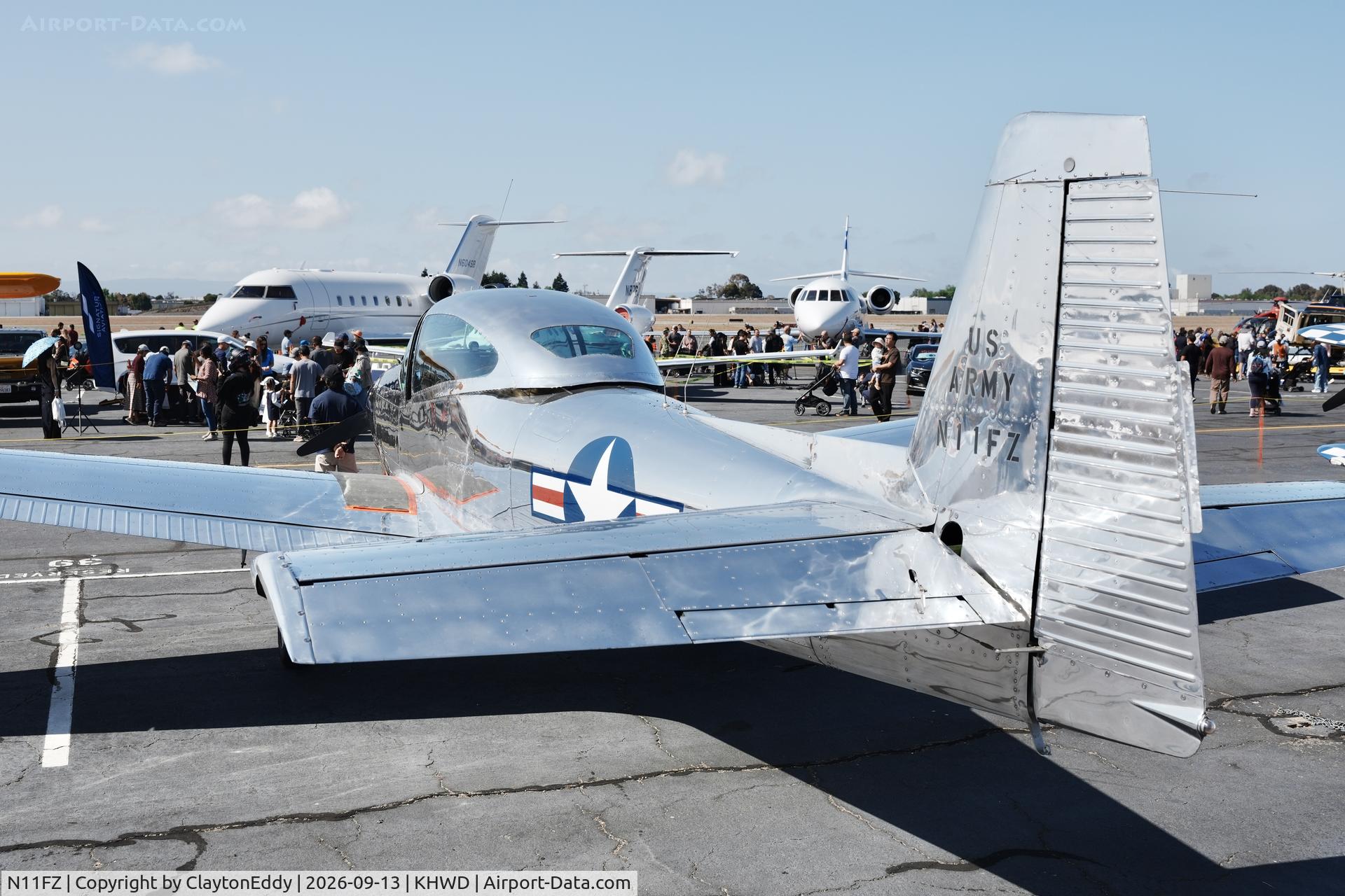 Aircraft N11FZ, 1946 North American Navion (NA-145), c/n NAV-4-263, Hayward airport Open House in California 2026, at KHWD, photo by ClaytonEddy