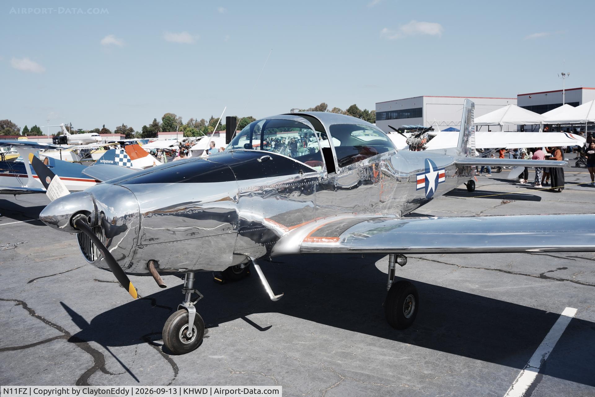 Aircraft N11FZ, 1946 North American Navion (NA-145), c/n NAV-4-263, Hayward airport Open House in California 2026, at KHWD, photo by ClaytonEddy