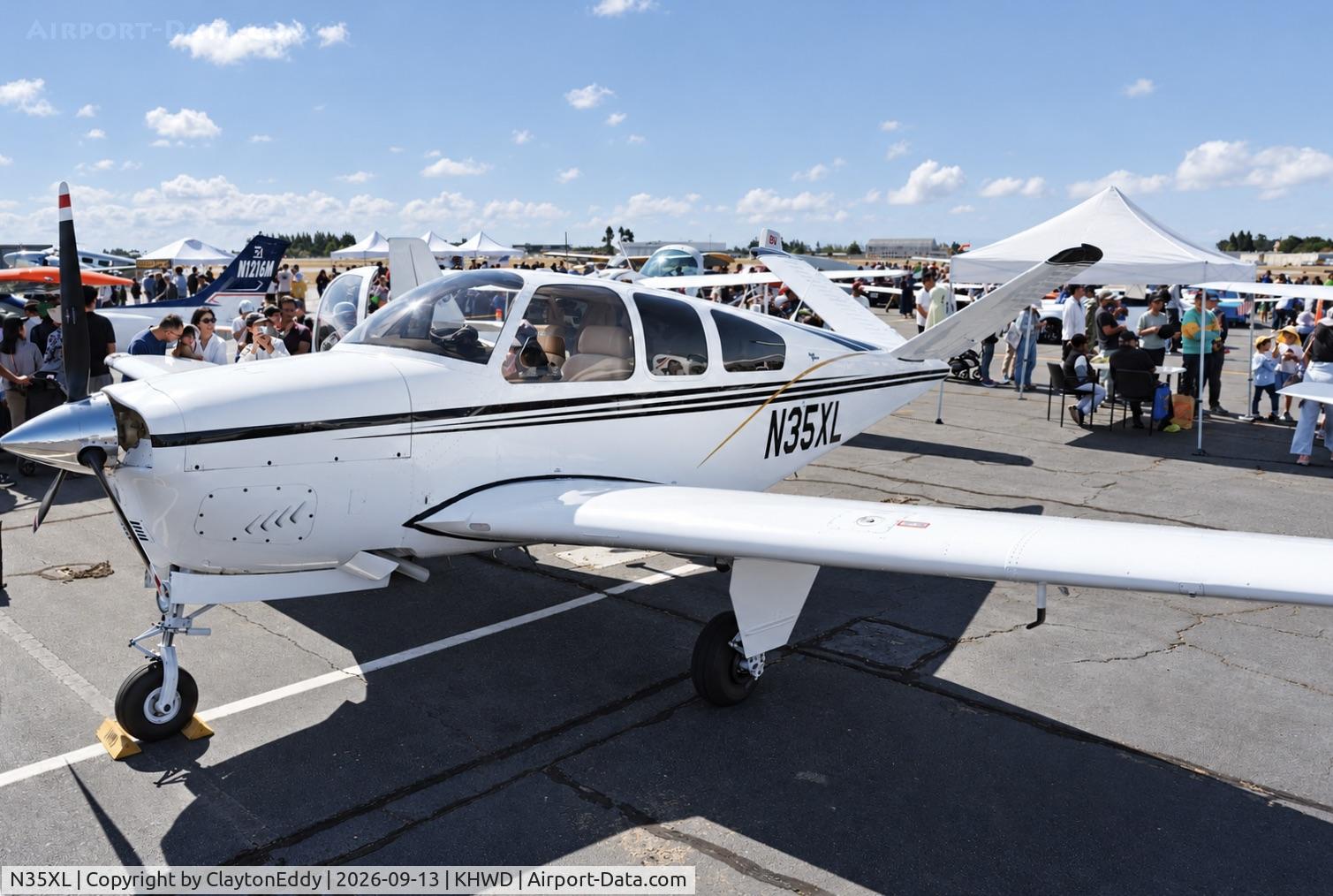 Aircraft N35XL, 1964 Beech S35 Bonanza, c/n D-7321, Hayward airport Open House in California 2026., at KHWD, photo by ClaytonEddy