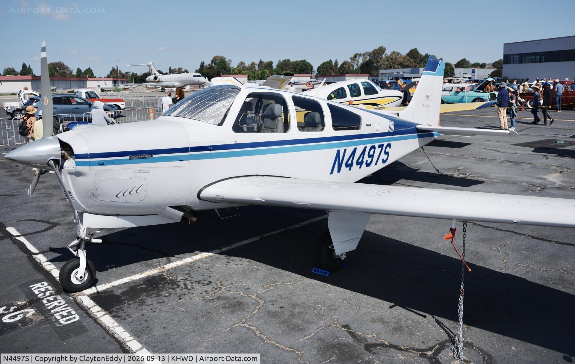 Aircraft N4497S, 1975 Beech F33A Bonanza, c/n CE-592, Hayward airport Open House in California 2026., at KHWD, photo by ClaytonEddy
