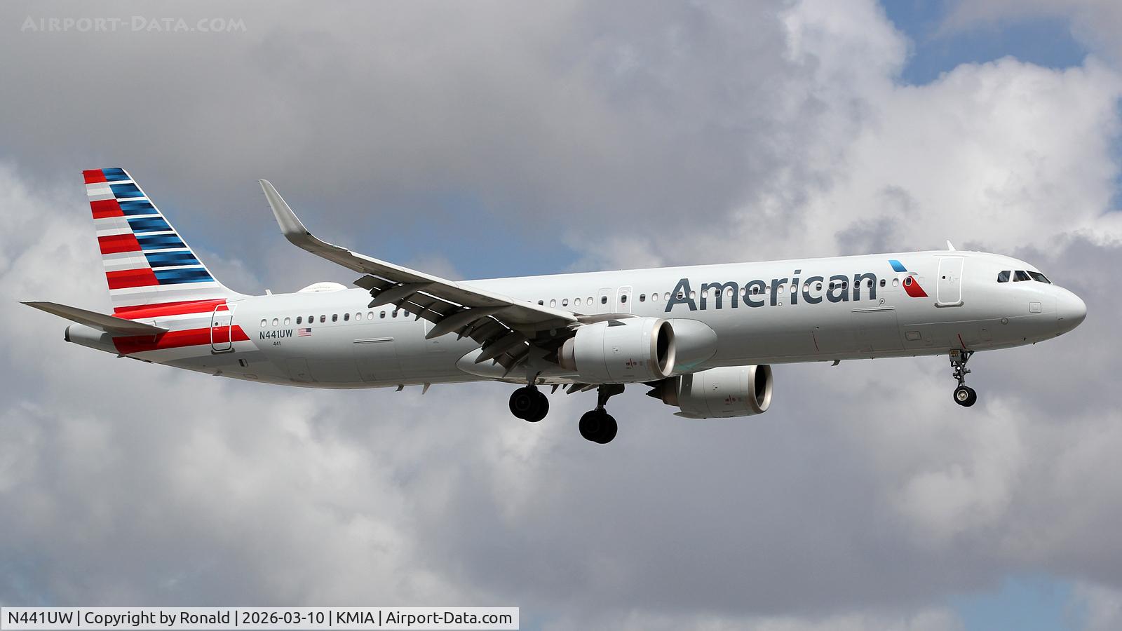 Aircraft N441UW, 2021 Airbus A321-253NX, c/n 10684, at mia, at KMIA, photo by Ronald
