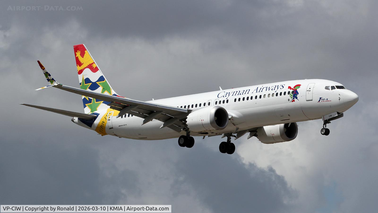 Aircraft VP-CIW, 2018 Boeing 737-8 MAX, c/n 68309 l/n 7256, at mia, at KMIA, photo by Ronald