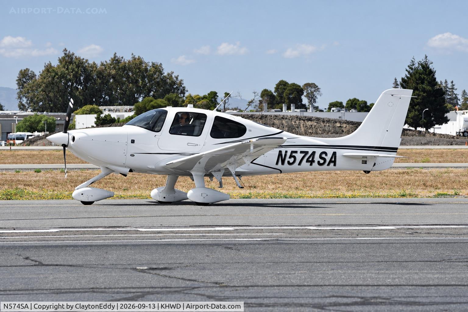 Aircraft N574SA, 2024 Cirrrus Desing Corp SR20 G7, c/n 9924, Hayward airport in California 2026, at KHWD, photo by ClaytonEddy