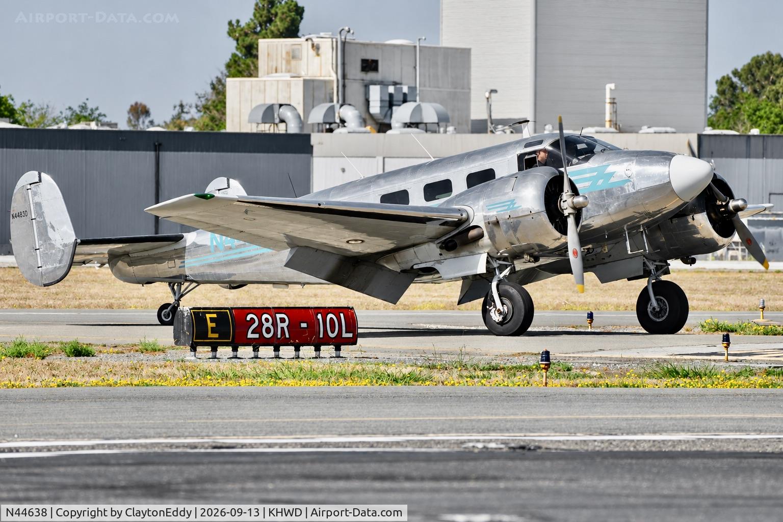 Aircraft N44638, 1946 Beech D18S, c/n A-45, Plane rides Hayward airport Open House in California 2026., at KHWD, photo by ClaytonEddy