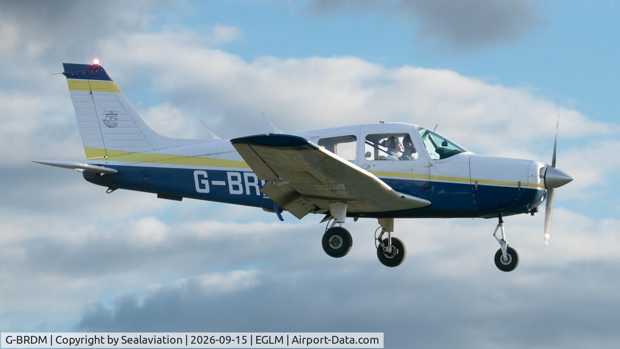 Aircraft G-BRDM, 1977 Piper PA-28-161 Cherokee Warrior II, c/n 28-7716004, Lovely piper Cherokee on approach for a touch and go at White walthem runway 29, at EGLM, photo by Sealaviation