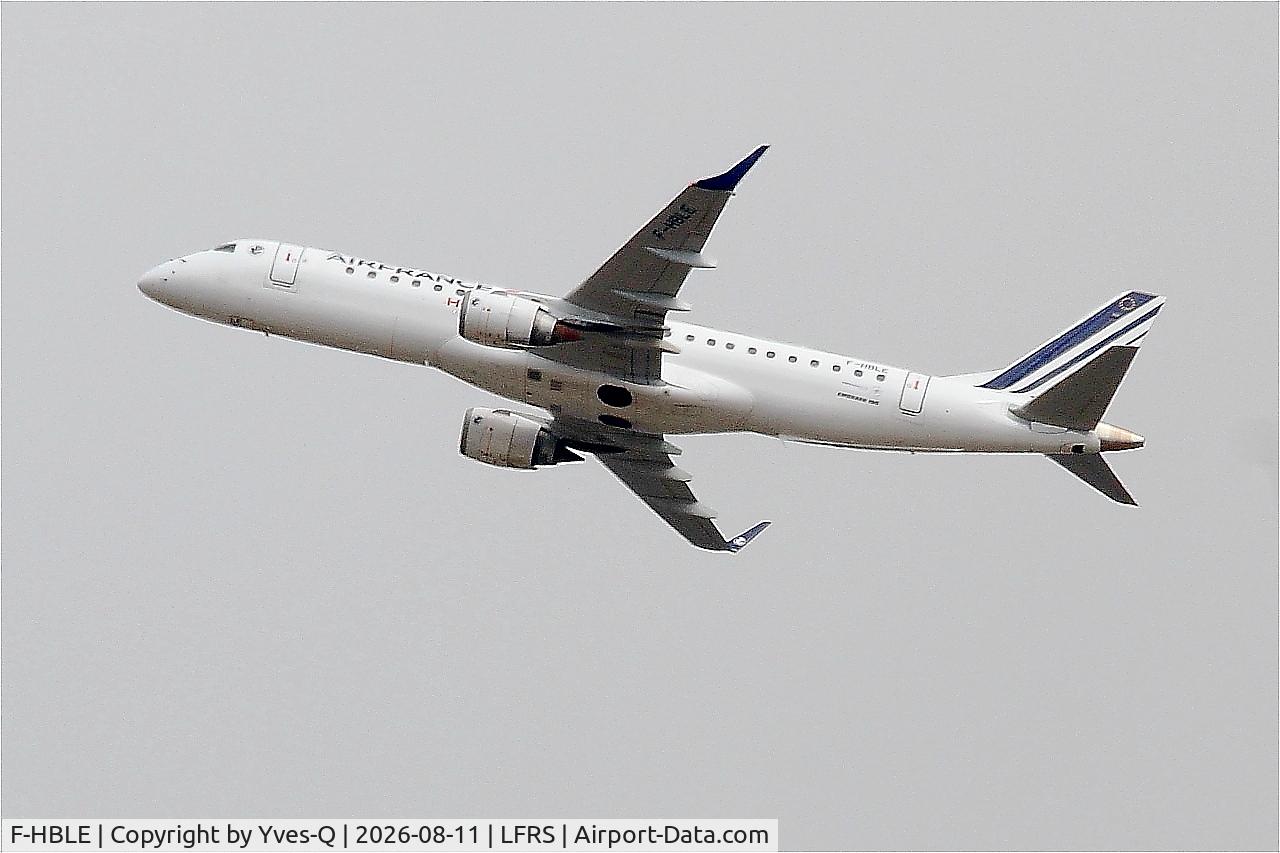 Aircraft F-HBLE, 2007 Embraer 190LR (ERJ-190-100LR), c/n 19000123, Embraer 190LR, Climbing from rwy 03, Nantes-Atlantique airport (LFRS-NTE), at LFRS, photo by Yves-Q