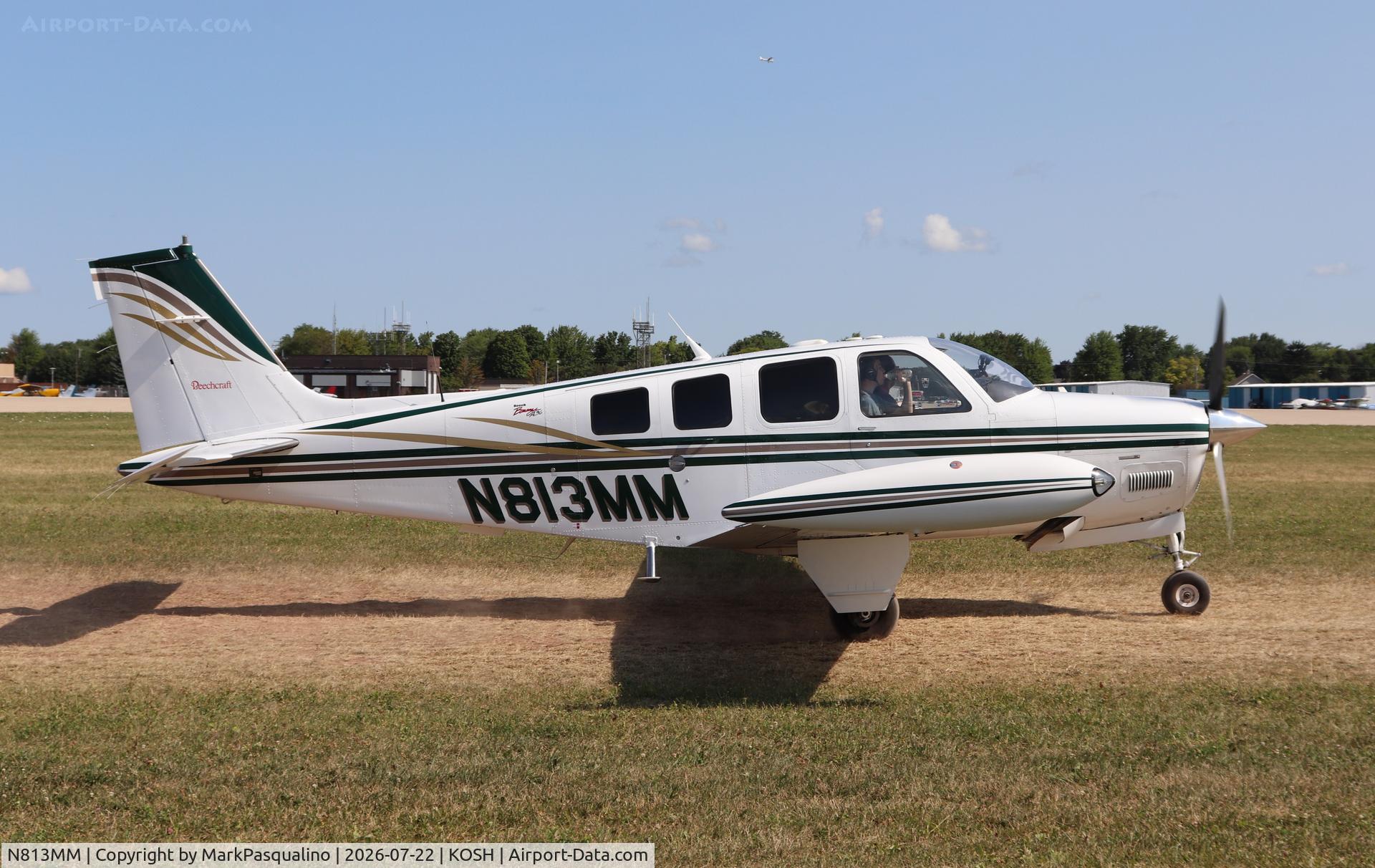 Aircraft N813MM, 2000 Raytheon Aircraft Company A36 Bonanza, c/n E-3342, Beech A36, at KOSH, photo by MarkPasqualino