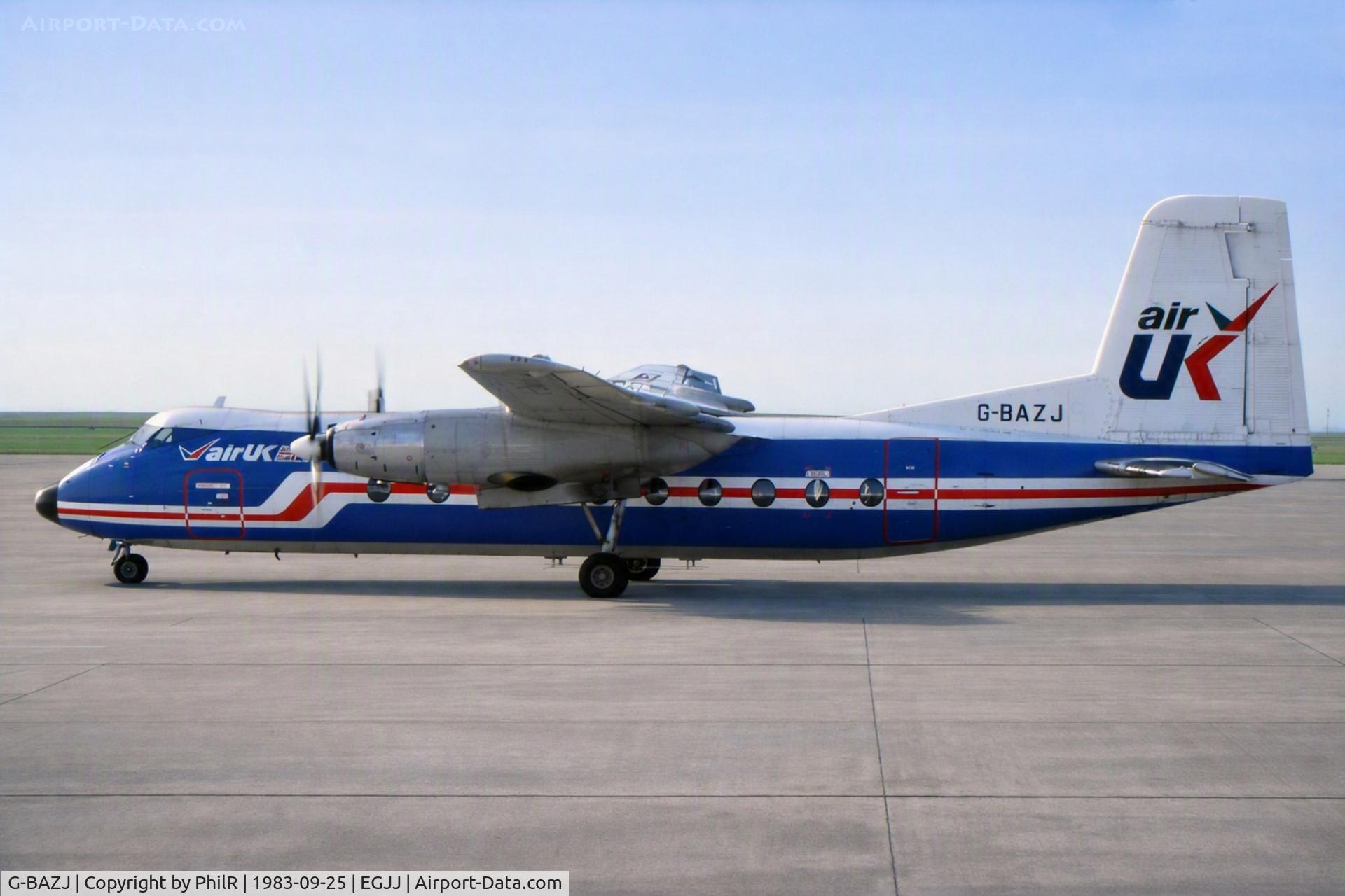 Aircraft G-BAZJ, 1964 Handley Page HPR-7 Herald 209, c/n 183, G-BAZJ 1964 HPR7 Herald 201Air UK JER, at EGJJ, photo by PhilR
