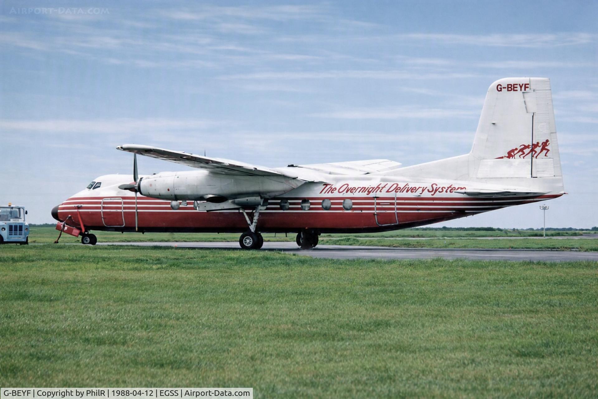 Aircraft G-BEYF, 1963 Handley Page HPR-7 Herald 401, c/n 175, G-BEYF 1963 HPR7 Herald 401 Elan STN, at EGSS, photo by PhilR
