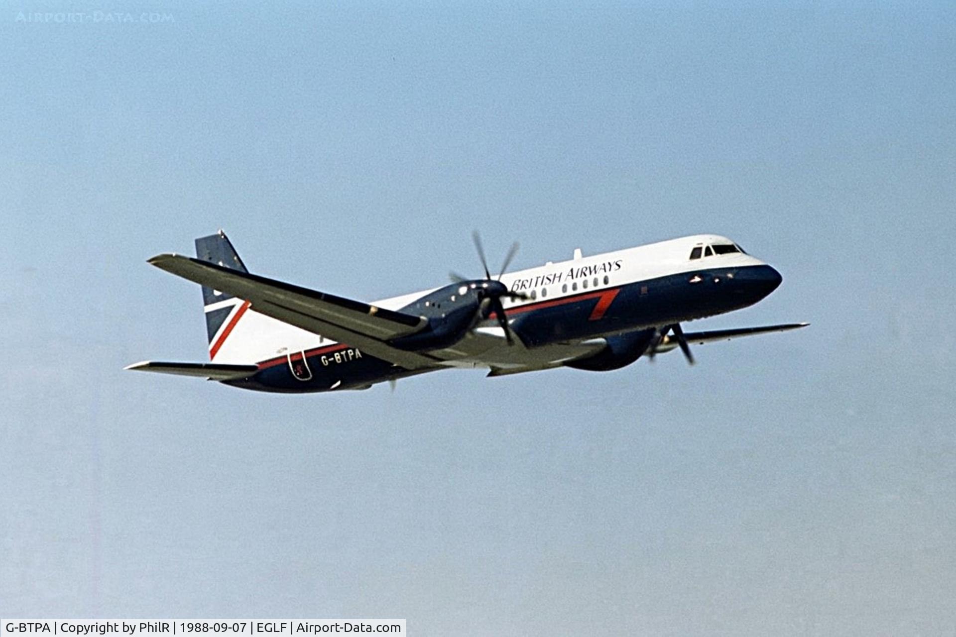 Aircraft G-BTPA, 1988 British Aerospace ATP, c/n 2007, G-BTPA 1988 BAe ATP SBAC, at EGLF, photo by PhilR