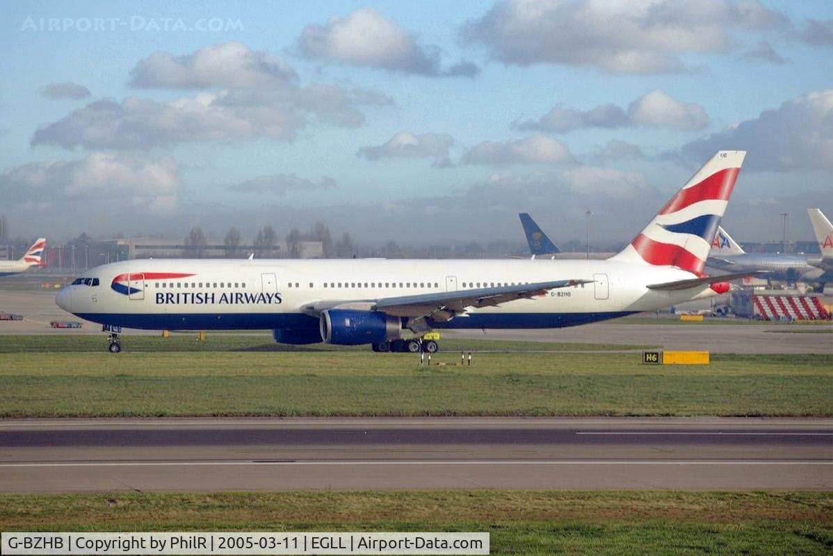 Aircraft G-BZHB, 1998 Boeing 767-336, c/n 29231, G-BZHB 1998 B767-300 BA LHR, at EGLL, photo by PhilR