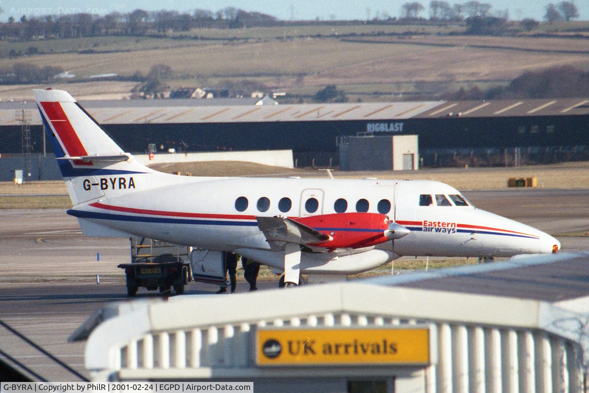 Aircraft G-BYRA, 1989 British Aerospace BAe-3202 Jetstream 32, c/n 845, G-BYRA 1989 BAe Jetstream 31 Eastern Airlines ABZ, at EGPD, photo by PhilR
