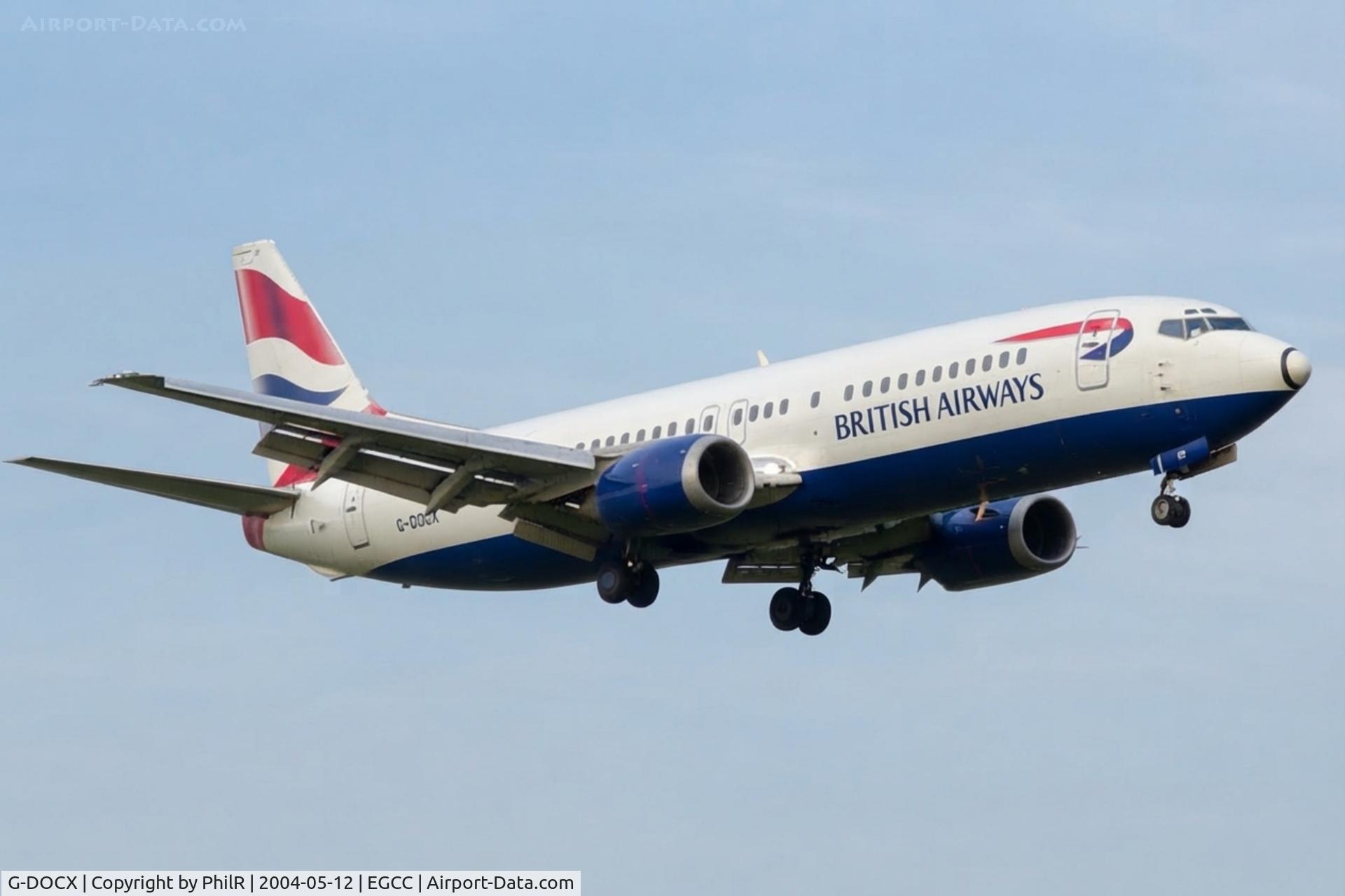 Aircraft G-DOCX, 1993 Boeing 737-436, c/n 25857 l/n 2451, G-DOCX 1993 B737-400 BA MAN, at EGCC, photo by PhilR