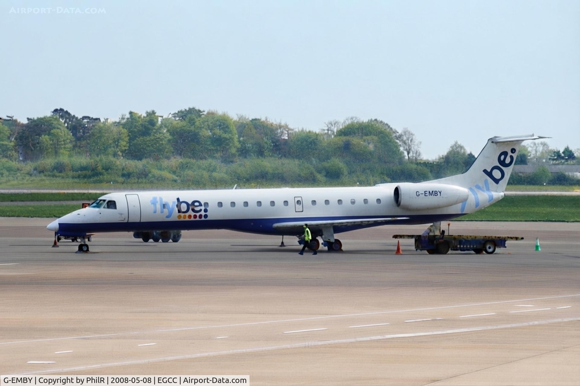 Aircraft G-EMBY, 2002 Embraer EMB-145EU (ERJ-145EU), c/n 145617, G-EMBY 2002 ERJ145EU Flybe MAN, at EGCC, photo by PhilR