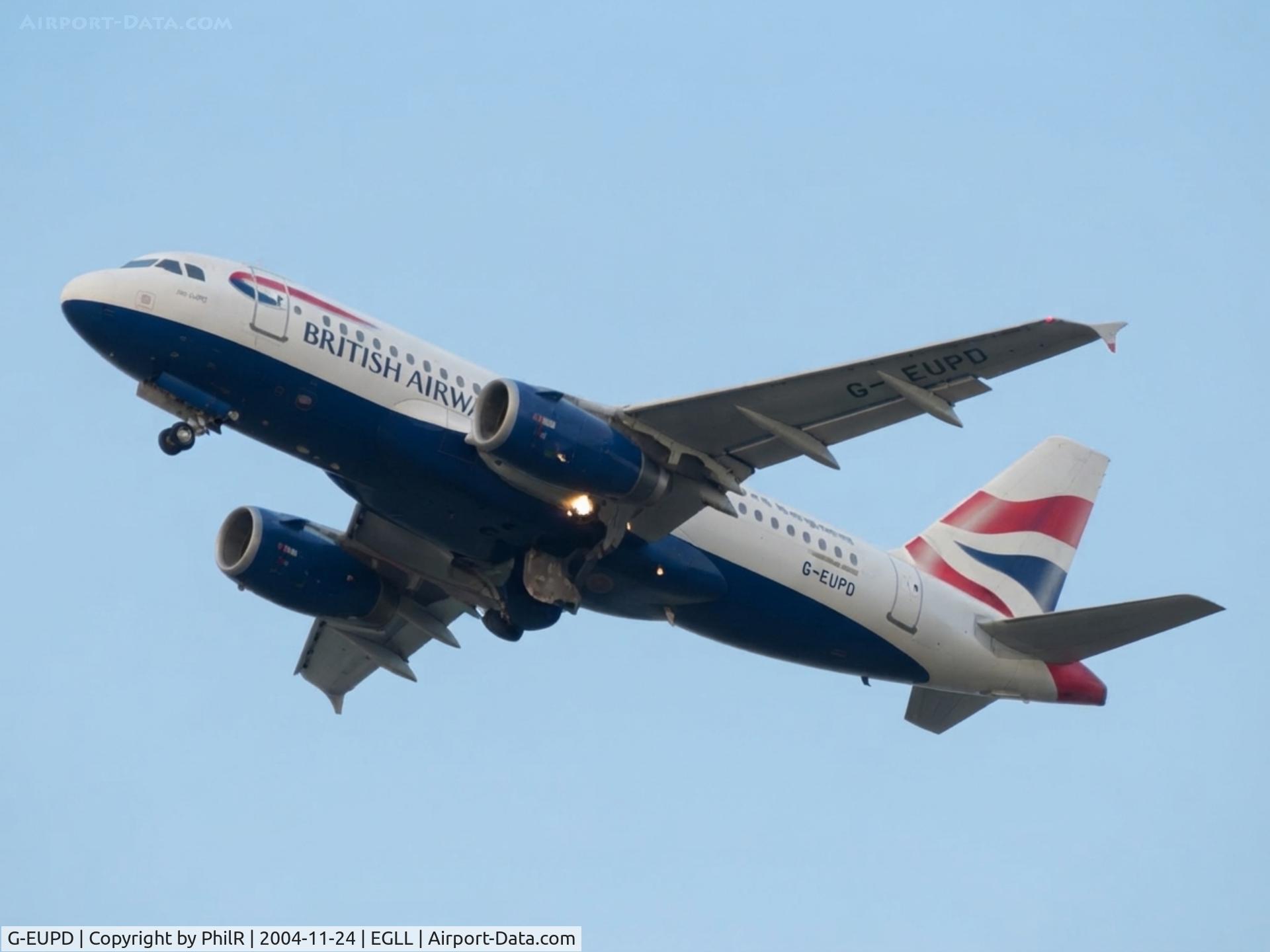 Aircraft G-EUPD, 1999 Airbus A319-131, c/n 1142, G-EUPD 1999 A319-100 BA LHR, at EGLL, photo by PhilR
