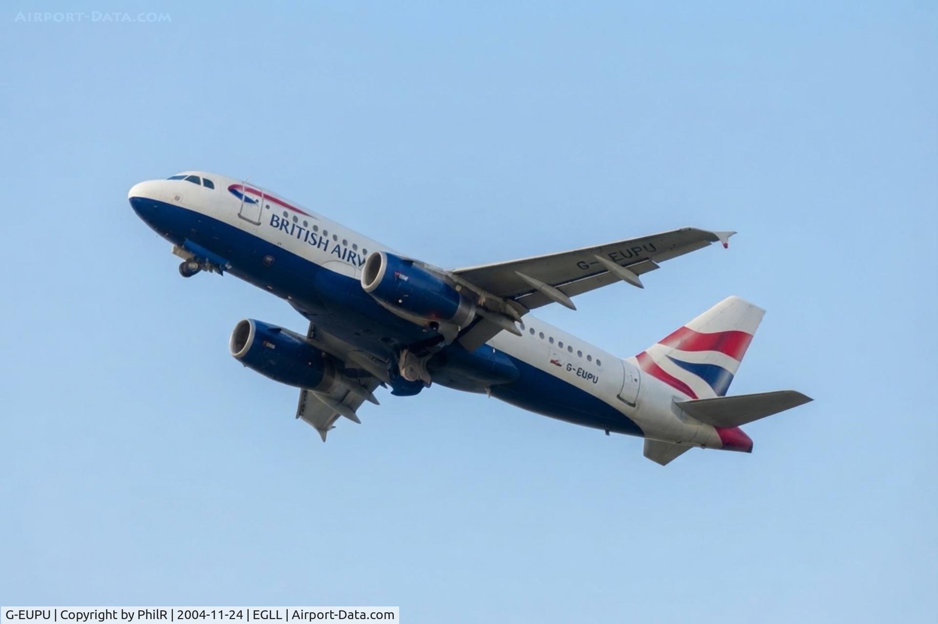 Aircraft G-EUPU, 2000 Airbus A319-131, c/n 1384, G-EUPU 2000 A319-100 BA LHR, at EGLL, photo by PhilR