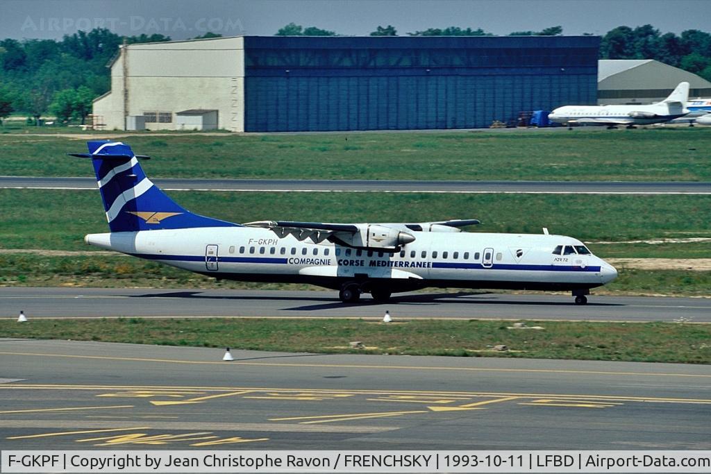 Aircraft F-GKPF, 1991 ATR 72-202F, c/n 222, Compagnie Corse Méditerranée, at LFBD, photo by Jean Christophe Ravon / FRENCHSKY