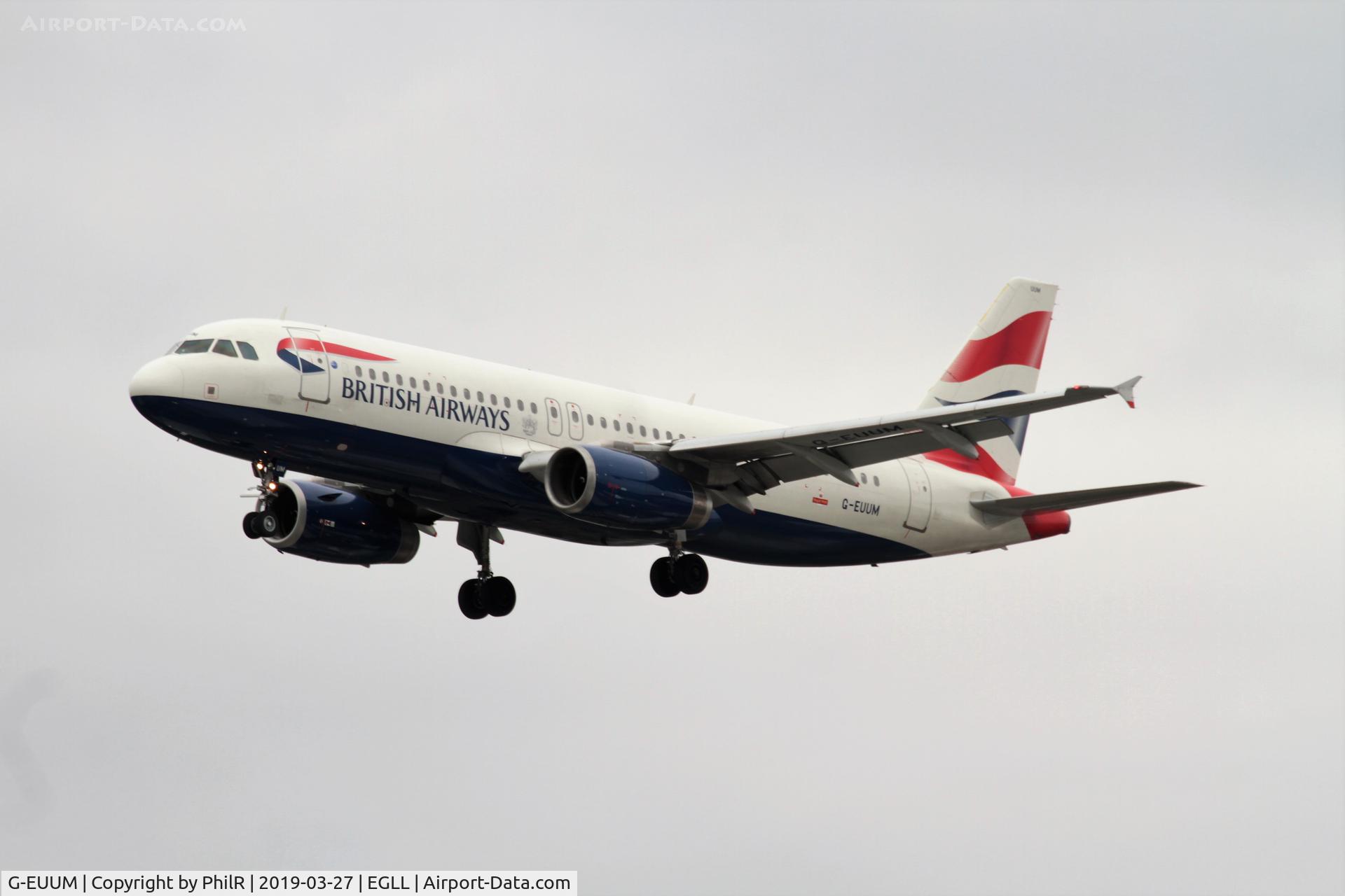 Aircraft G-EUUM, 2002 Airbus A320-232, c/n 1907, G-EUUM 2002 A320-200 Bedfont LHR, at EGLL, photo by PhilR