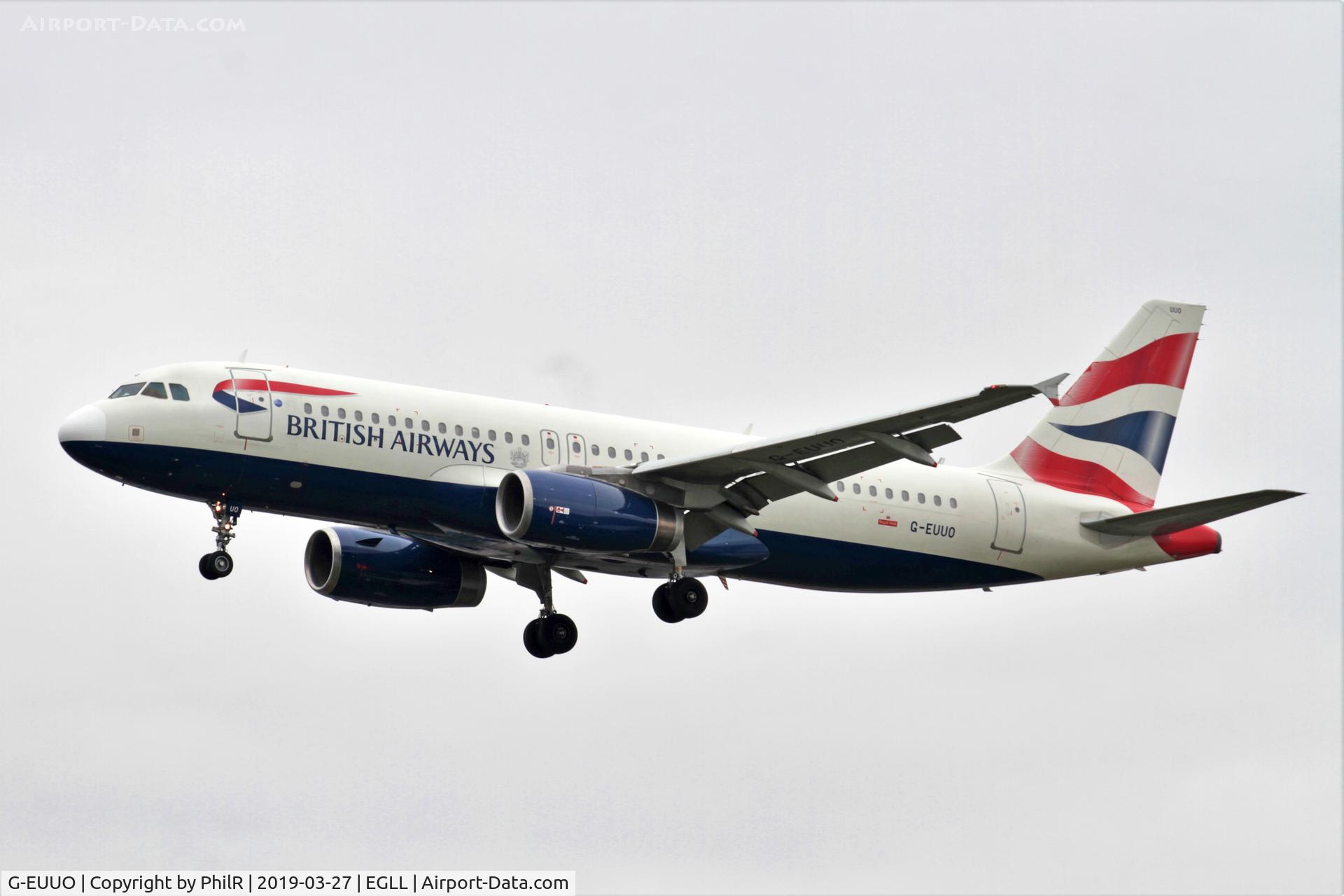Aircraft G-EUUO, 2003 Airbus A320-232, c/n 1958, G-EUUO 2003 A320-200 Bedfont LHR, at EGLL, photo by PhilR