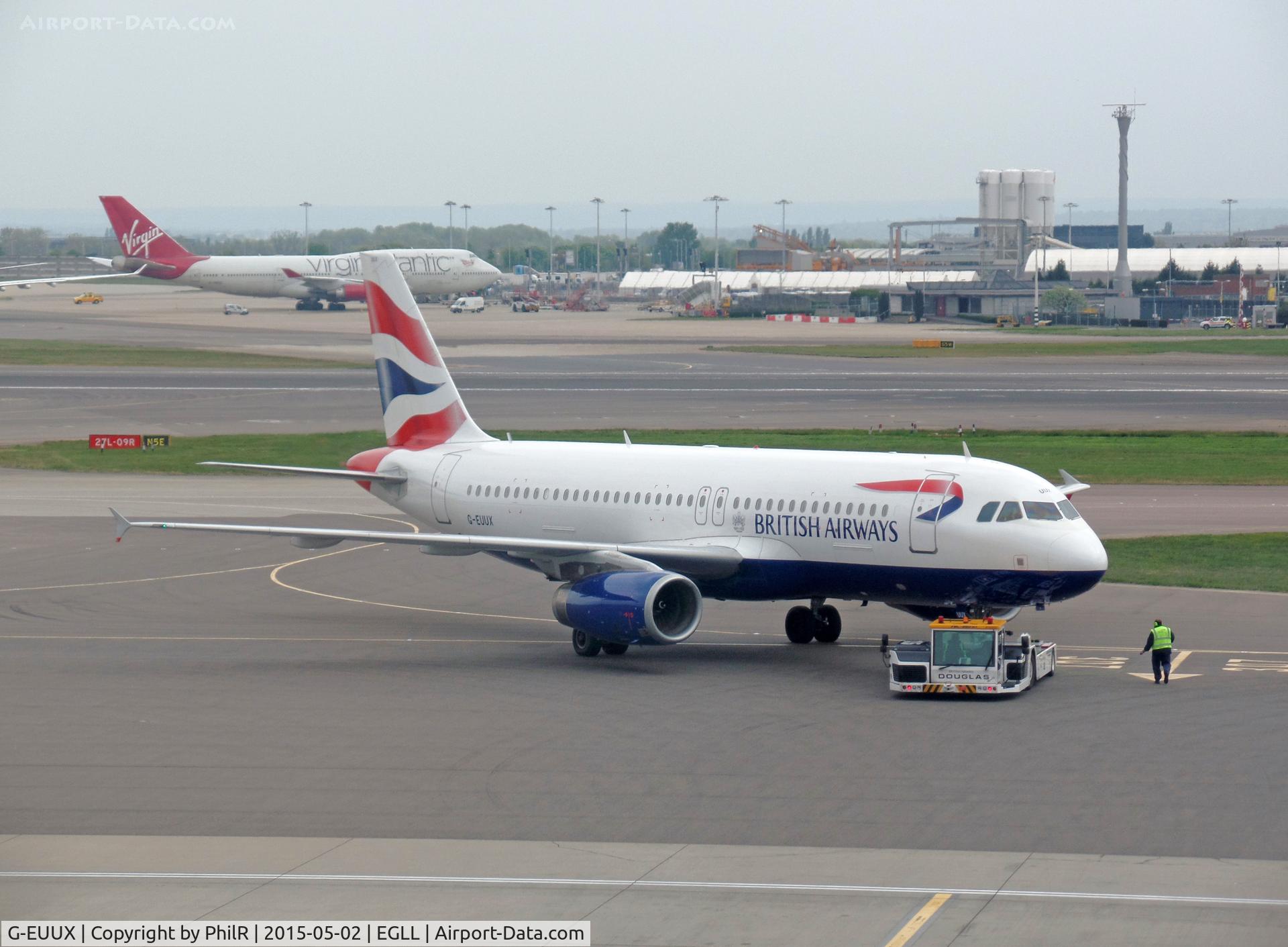 Aircraft G-EUUX, 2008 Airbus A320-232, c/n 3550, G-EUUX 2008 A320-200 BA LHR, at EGLL, photo by PhilR