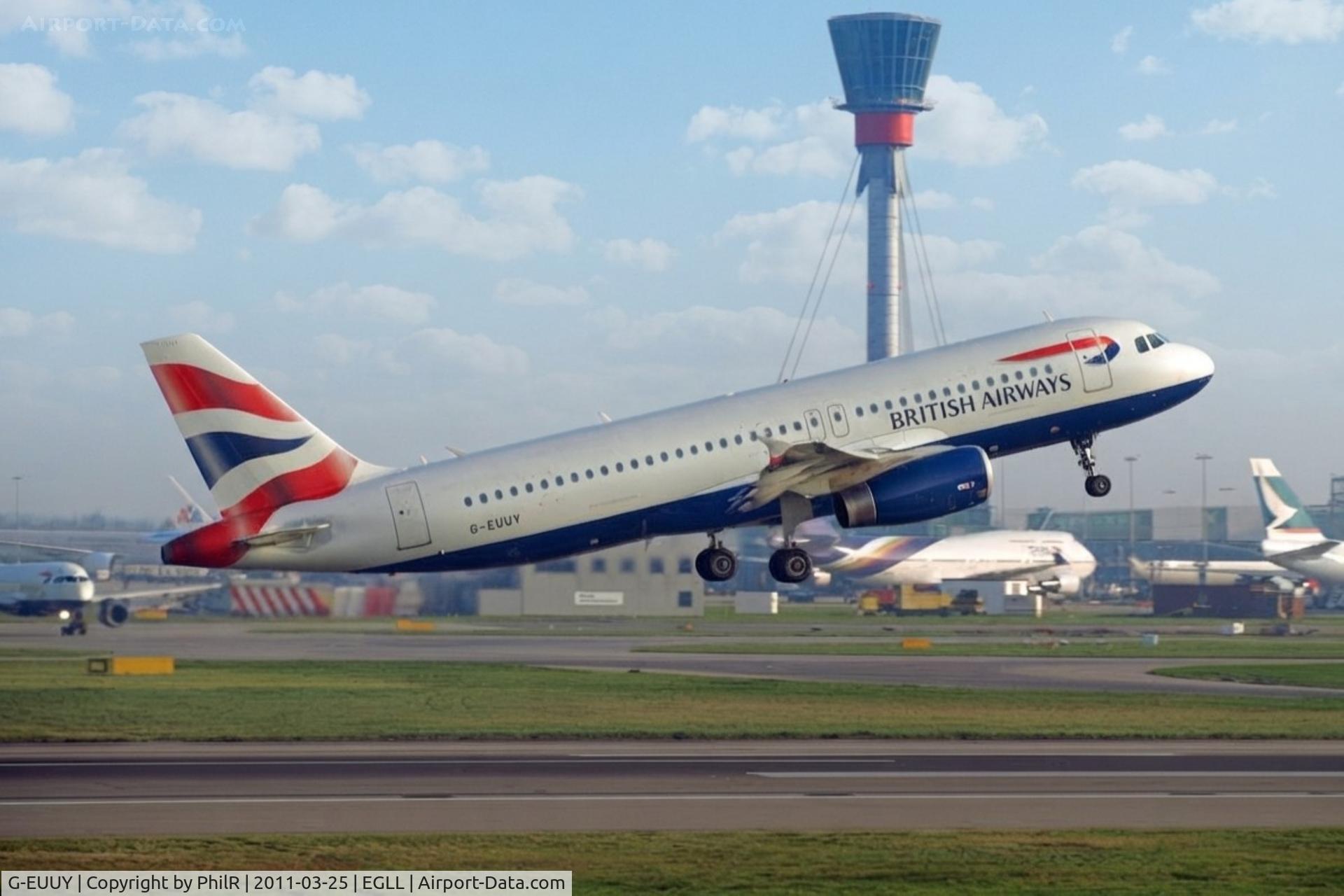 Aircraft G-EUUY, 2008 Airbus A320-232, c/n 3607, G-EUUY 2008 A320-200 BA LHR, at EGLL, photo by PhilR