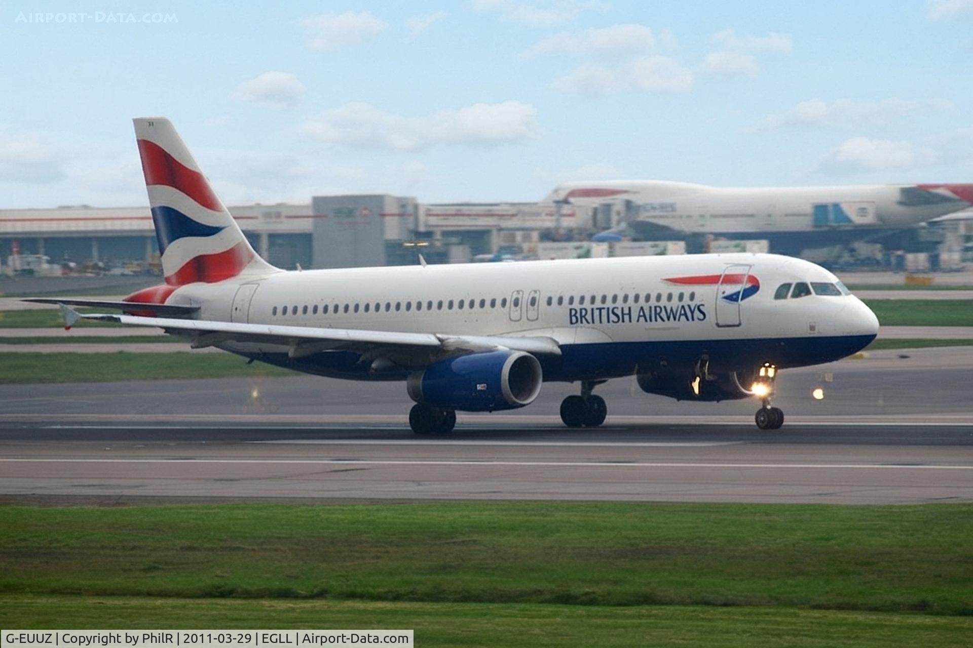 Aircraft G-EUUZ, 2008 Airbus A320-232, c/n 3649, G-EUUZ 2008 A320-200 BA LHR, at EGLL, photo by PhilR