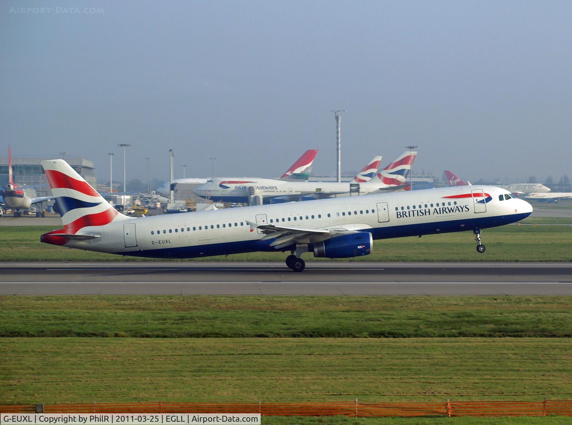 Aircraft G-EUXL, 2007 Airbus A321-231, c/n 3254, G-EUXL 2007 A321-200 BA LHR, at EGLL, photo by PhilR