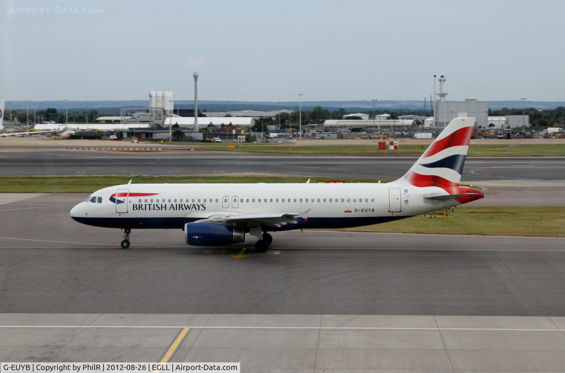 Aircraft G-EUYB, 2008 Airbus A320-232, c/n 3703, G-EUYB 2008 A320-200 BA LHR, at EGLL, photo by PhilR