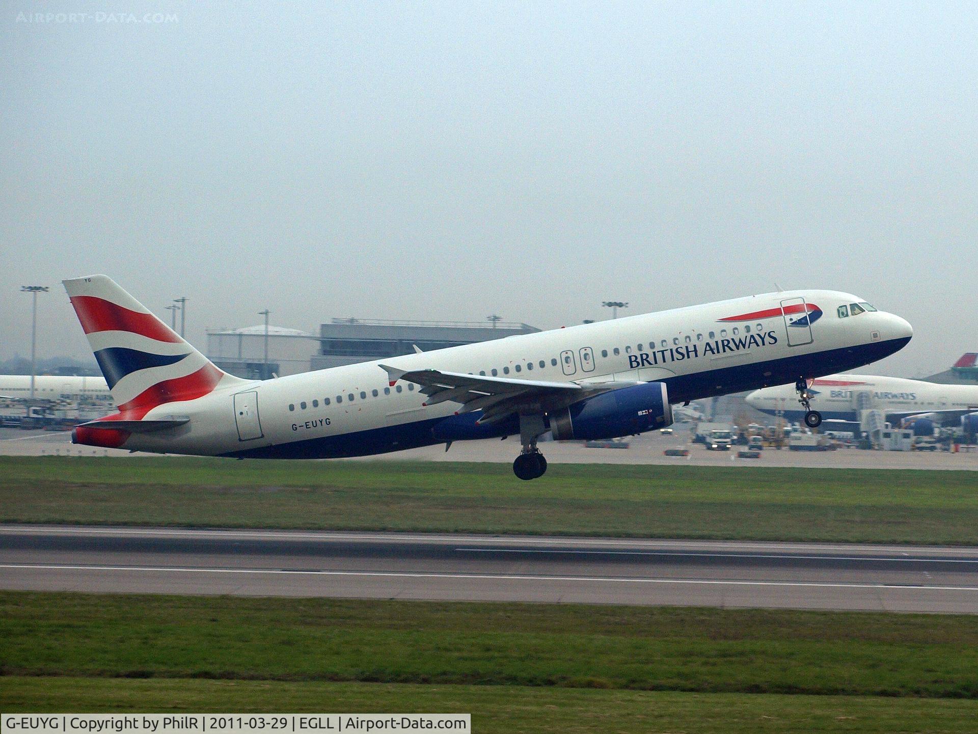 Aircraft G-EUYG, 2010 Airbus A320-232, c/n 4238, G-EUYG 2010 A320-200 BA LHR, at EGLL, photo by PhilR