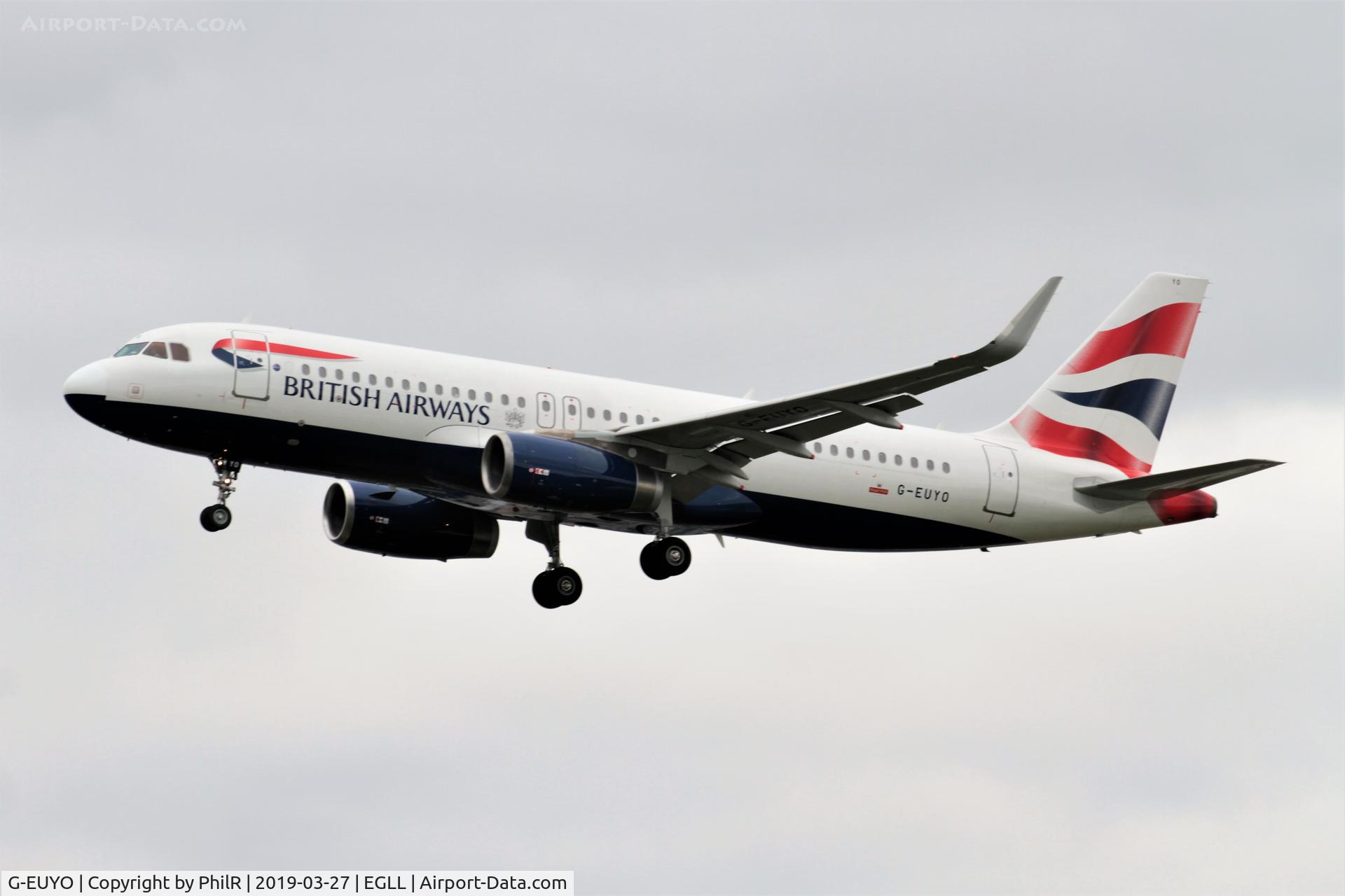 Aircraft G-EUYO, 2013 Airbus A320-232, c/n 5634, G-EUYO 2013 A320-200 Bedfont LHR, at EGLL, photo by PhilR