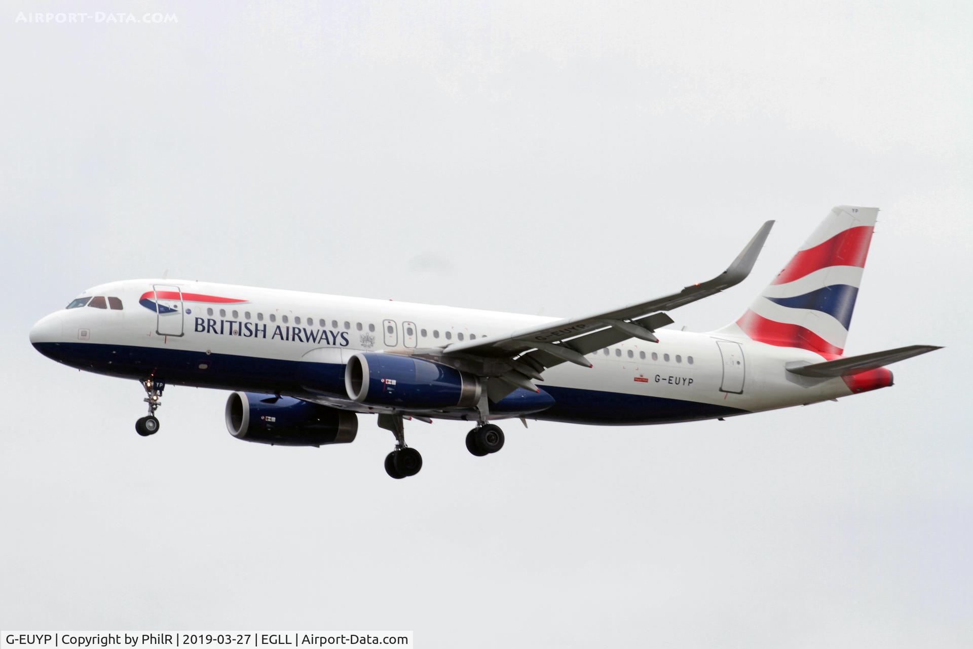 Aircraft G-EUYP, 2013 Airbus A320-232, c/n 5784, G-EUYP 2013 A320-200 Bedfont LHR, at EGLL, photo by PhilR