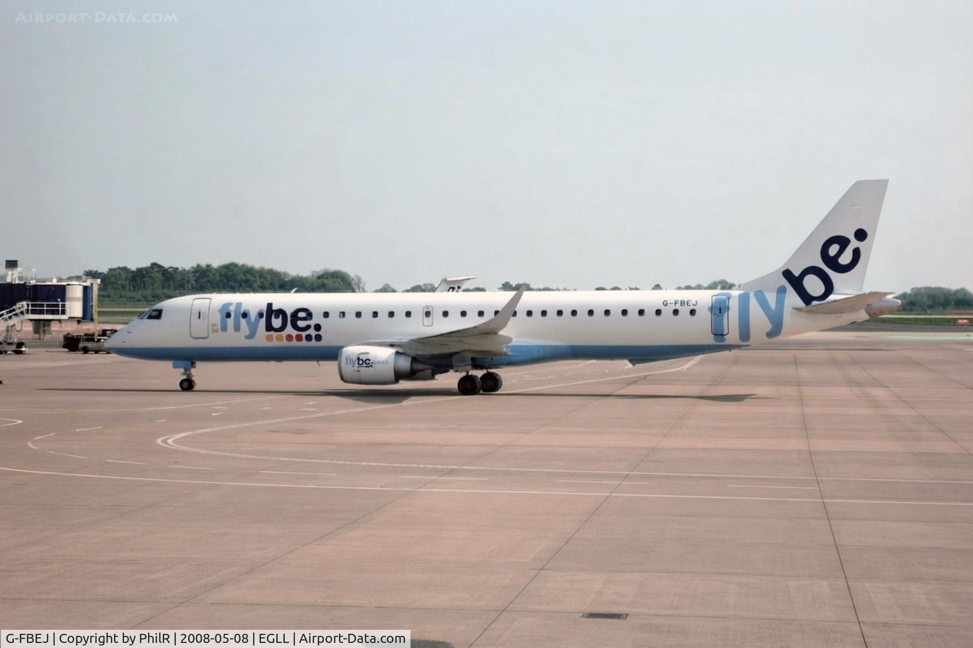 Aircraft G-FBEJ, 2007 Embraer 195LR (ERJ-190-200LR), c/n 19000155, G-FBEJ 2007 ERJ190-200LR Flybe MAN, at EGLL, photo by PhilR