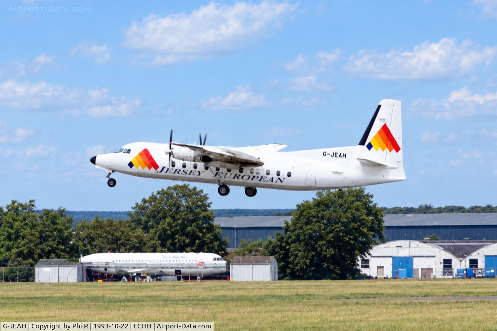 Aircraft G-JEAH, 1986 Fokker F-27-500 Friendship, c/n 10669, G-JEAH 1986 F27 JEA BOH, at EGHH, photo by PhilR