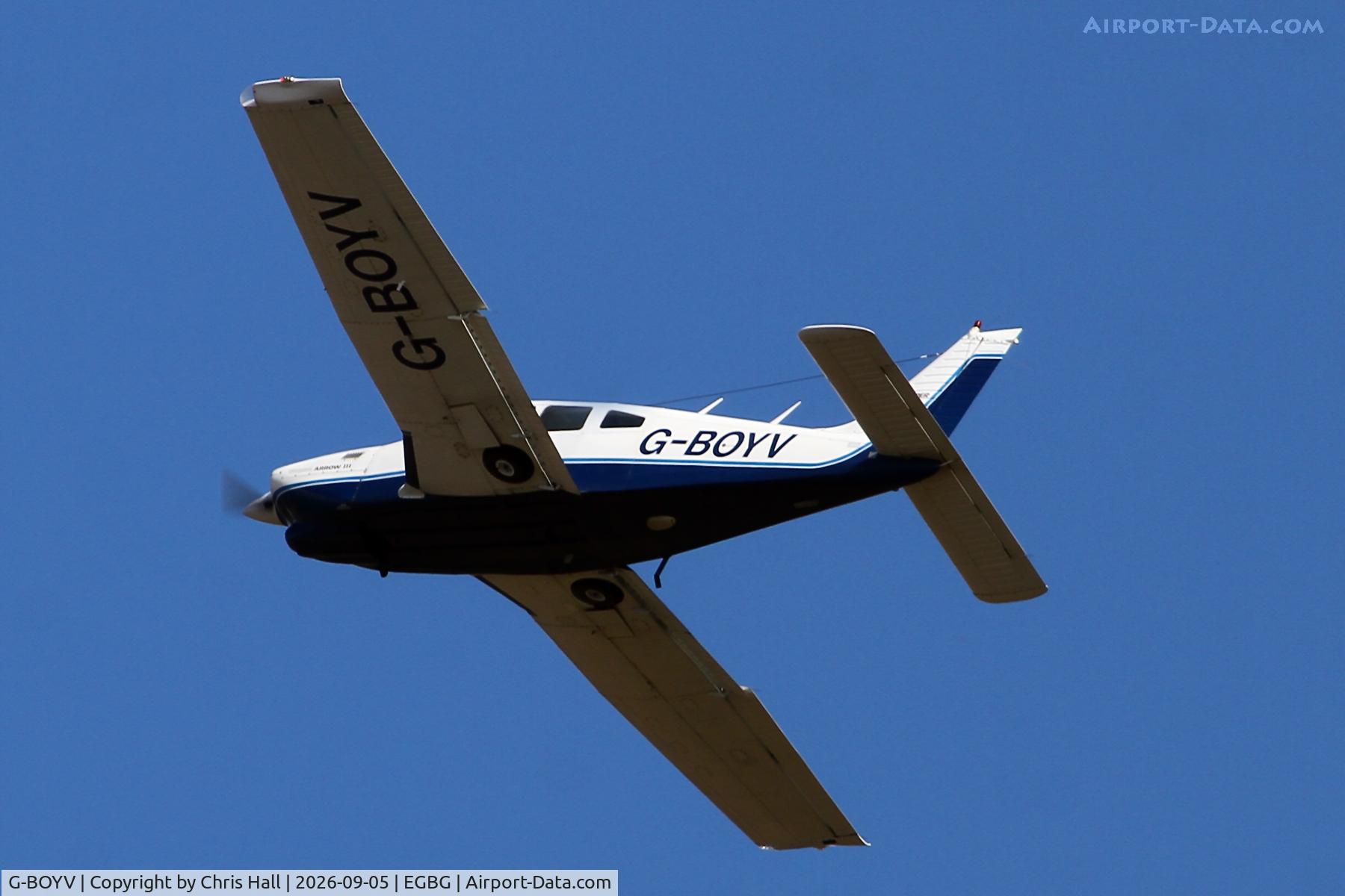 Aircraft G-BOYV, 1977 Piper PA-28R-201T Turbo Cherokee Arrow III, c/n 28R-7703014, LAA 80th Anniversary Rally, at EGBG, photo by Chris Hall