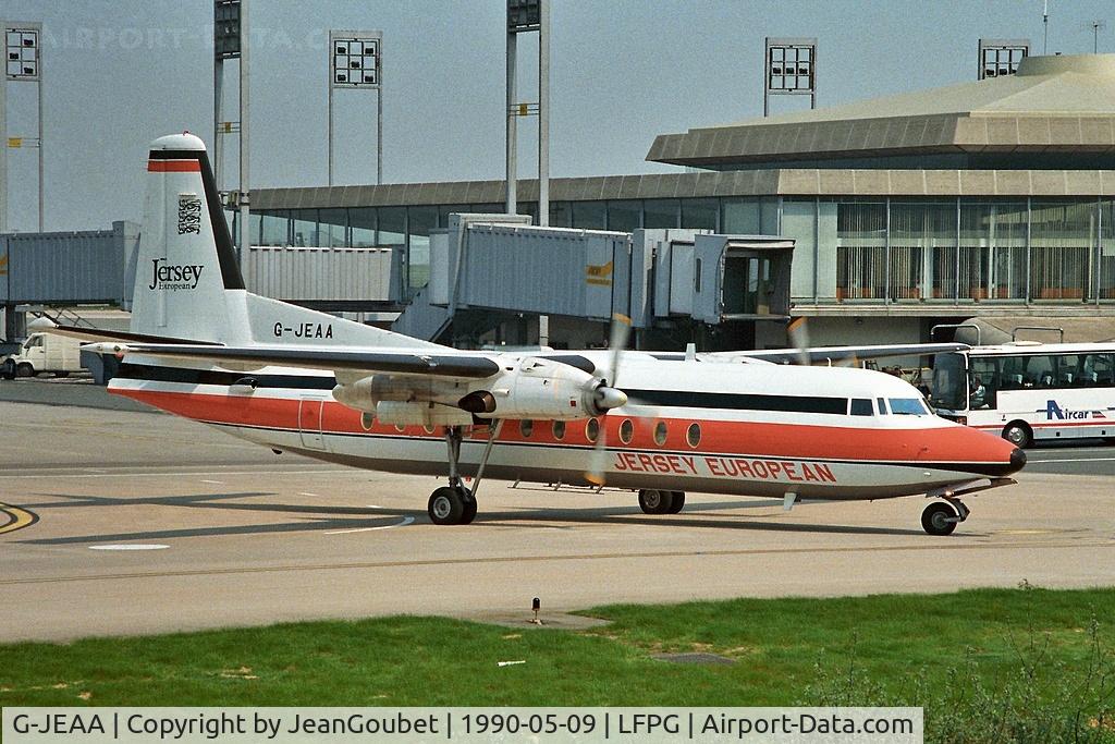 Aircraft G-JEAA, 1984 Fokker F-27-500 Friendship, c/n 10664, Jersey European Airways, at LFPG, photo by JeanGoubet