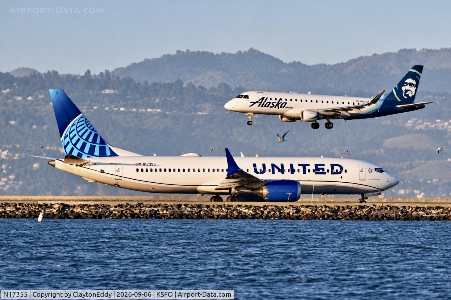Aircraft N17355, 2024 Boeing 737-8 MAX, c/n 67617 l/n 8957, SFO 2026., at KSFO, photo by ClaytonEddy