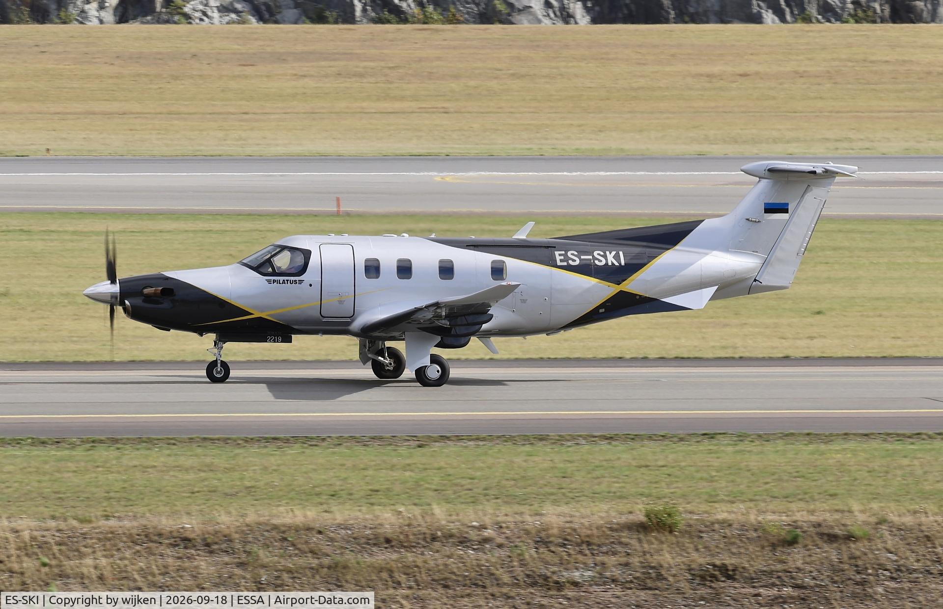 Aircraft ES-SKI, 2022 Pilatus PC-12/47E, c/n 2219, Twy W, at ESSA, photo by wijken