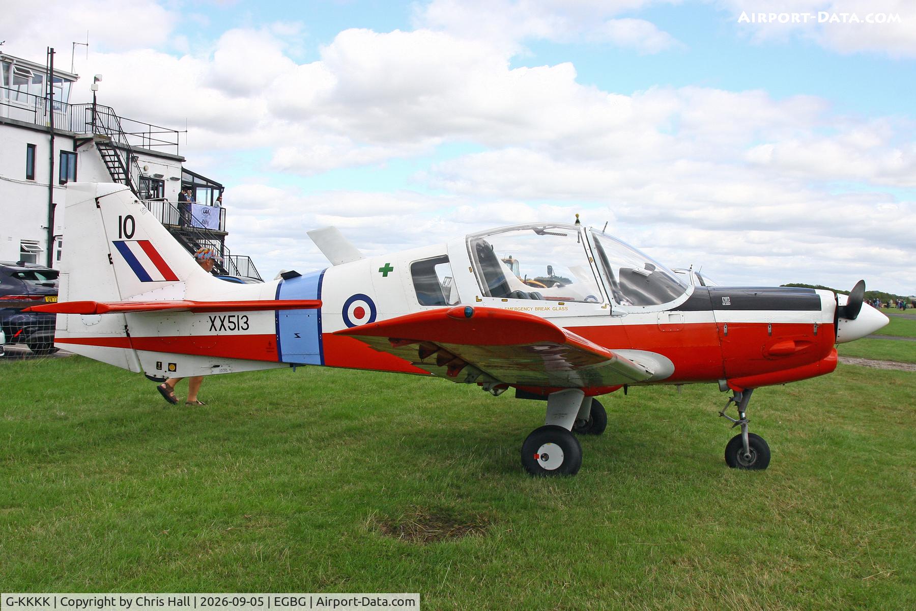 Aircraft G-KKKK, 1973 Scottish Aviation Bulldog T.1, c/n BH120/199, LAA 80th Anniversary Rally, at EGBG, photo by Chris Hall