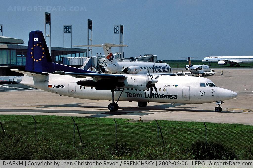 Aircraft D-AFKM, 1991 Fokker 50, c/n 20214, Contactair at CDG terminal T1, at LFPG, photo by Jean Christophe Ravon / FRENCHSKY