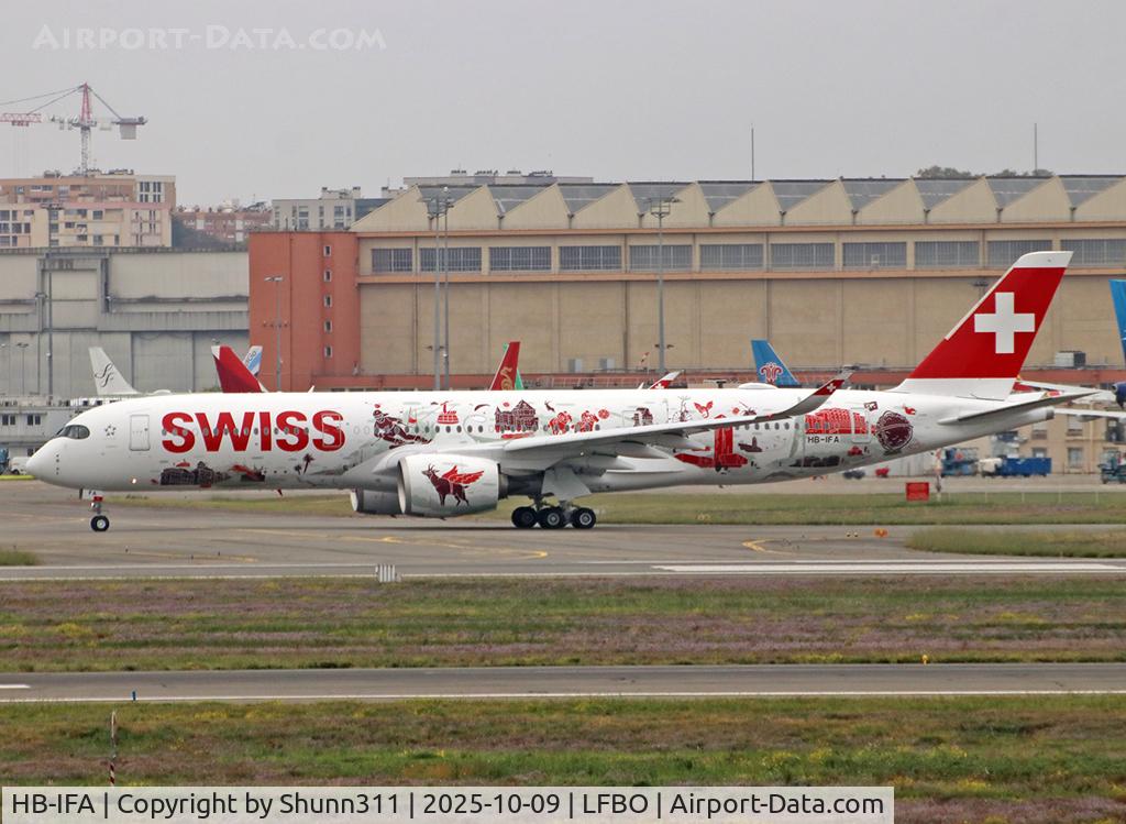 Aircraft HB-IFA, 2025 Airbus A350-941, c/n 737, Delivery day with special c/s... Left side..., at LFBO, photo by Shunn311